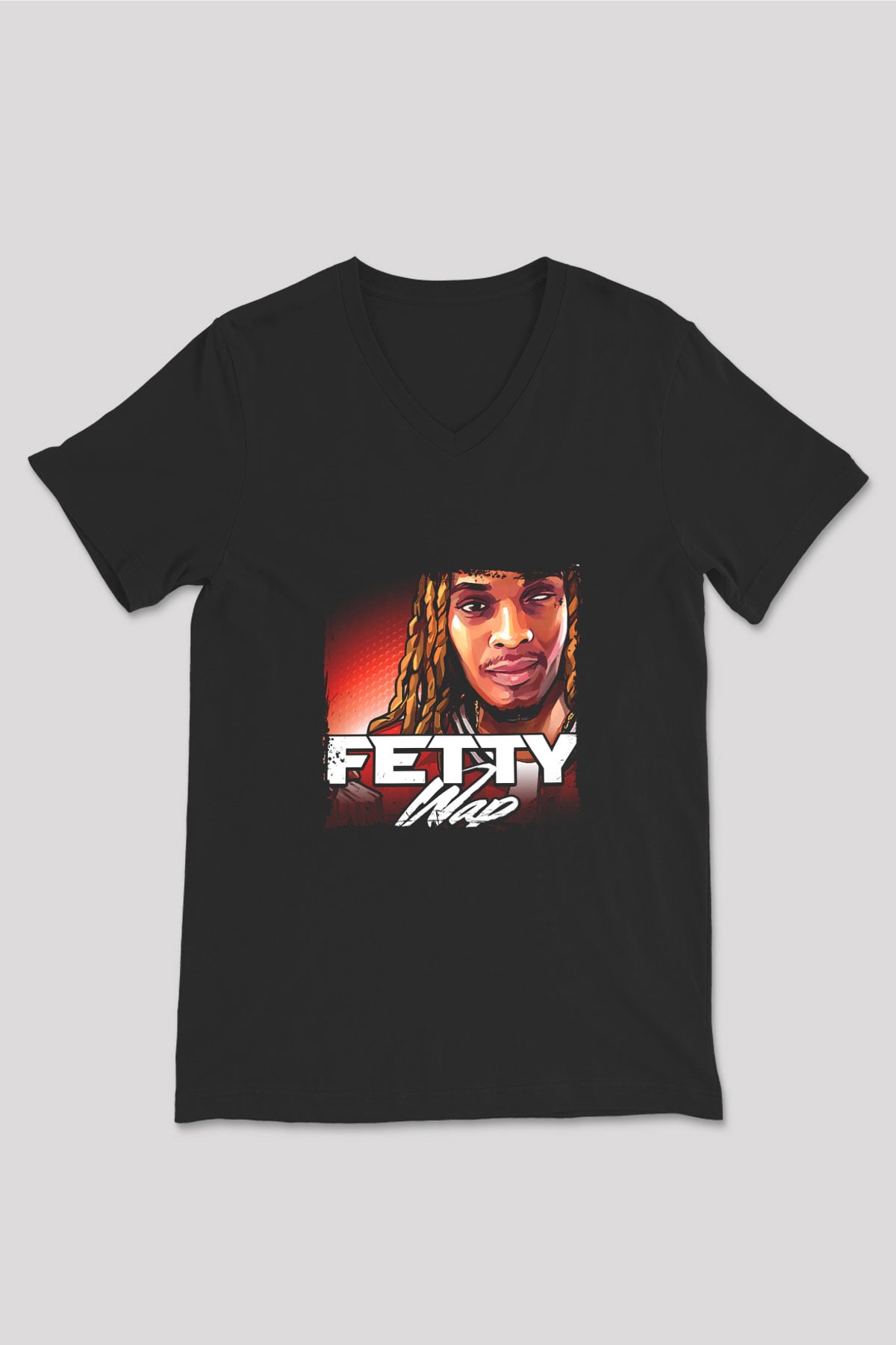 Fetty Wap Baskılı Unisex Siyah V Yaka Tişört