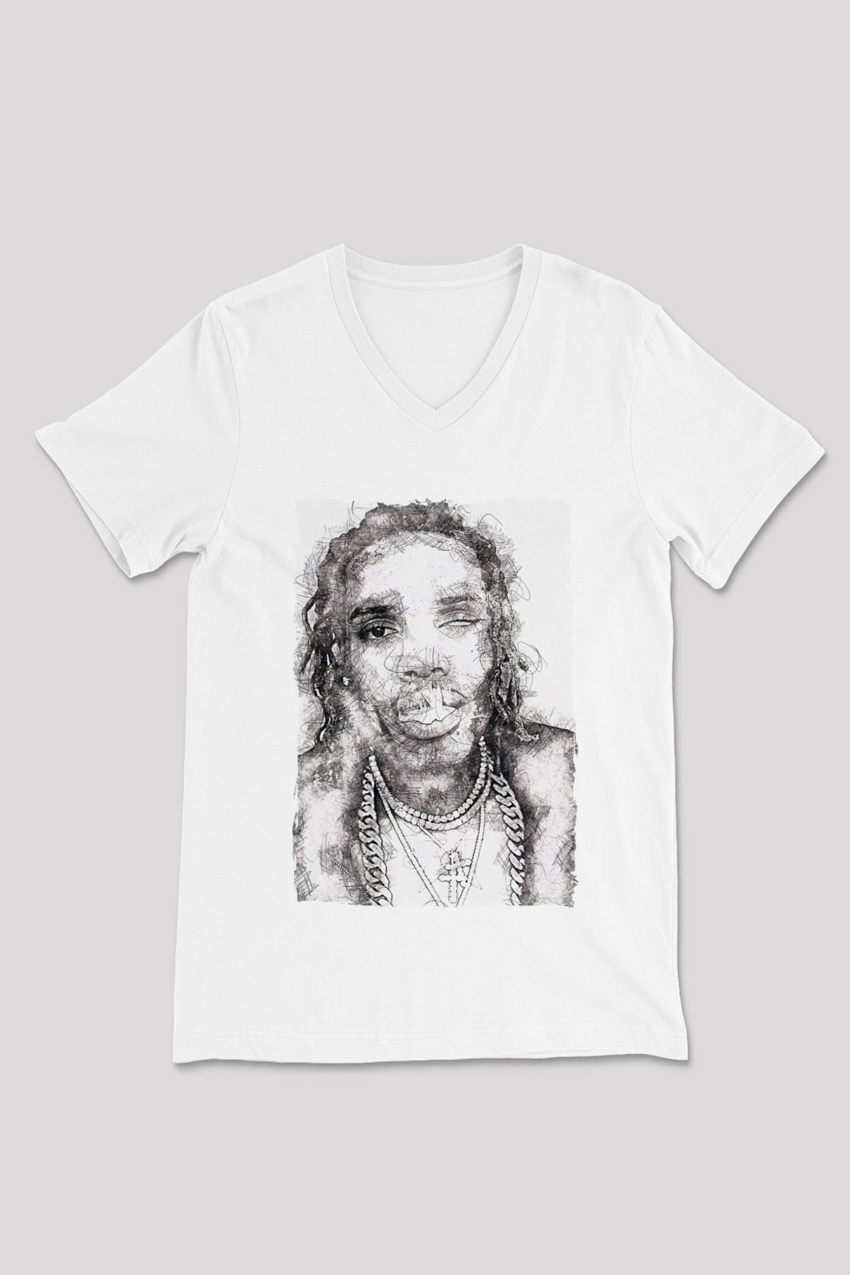 Fetty Wap Beyaz Unisex V Yaka Tişört