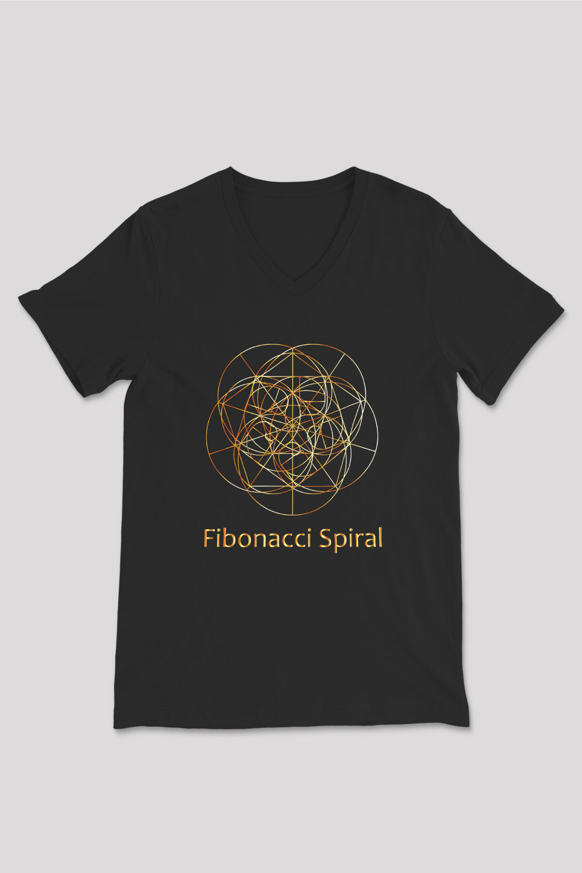 Fibonacci Spirali Baskılı Unisex V Yaka Siyah Tİşört - Tshirt