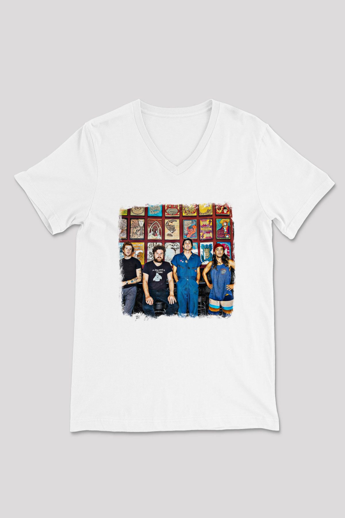 Fidlar Baskılı Unisex Beyaz V Yaka Tişört