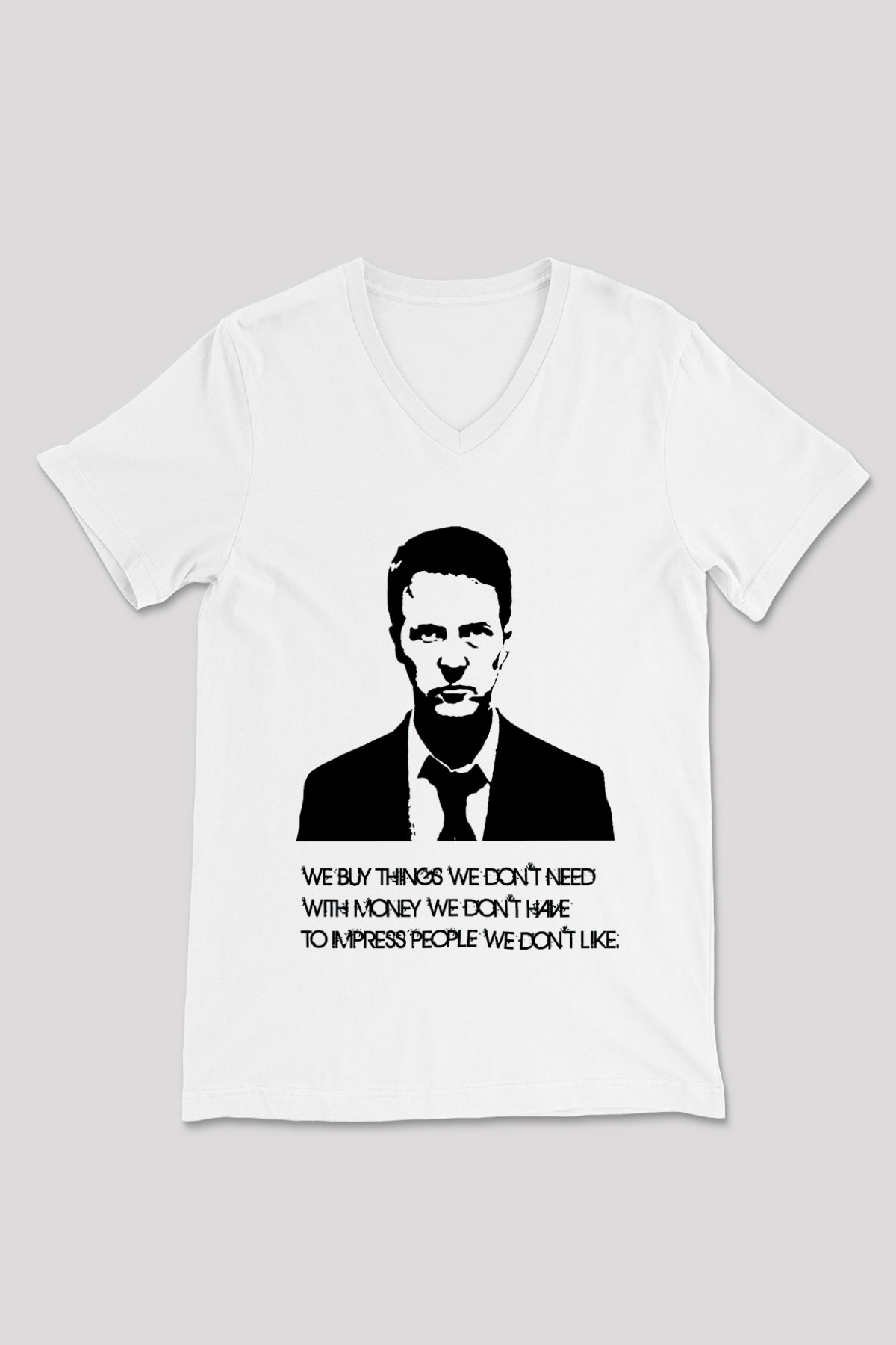 Fight Club Dövüş Klubü Beyaz Unisex V Yaka Tişört