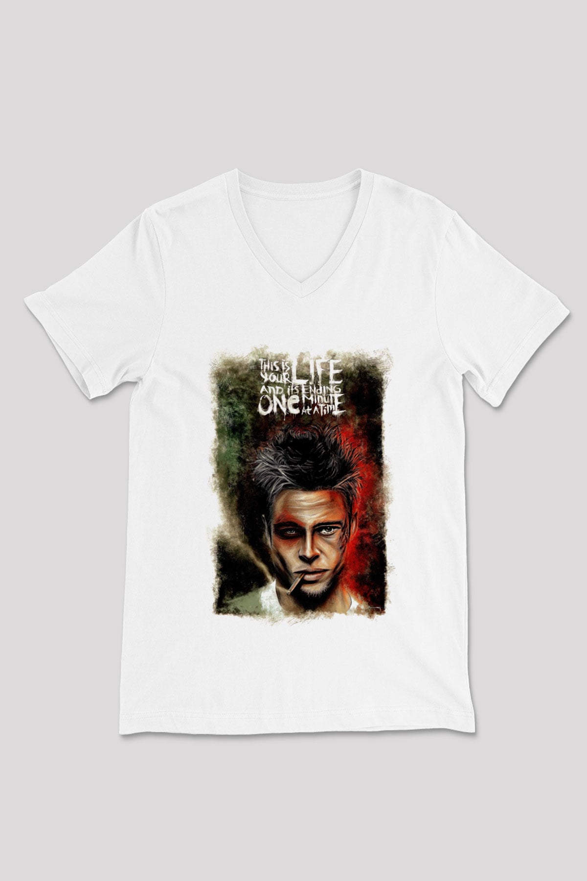 Fight Club Dövüş Klubü Beyaz Unisex  V Yaka Tişört