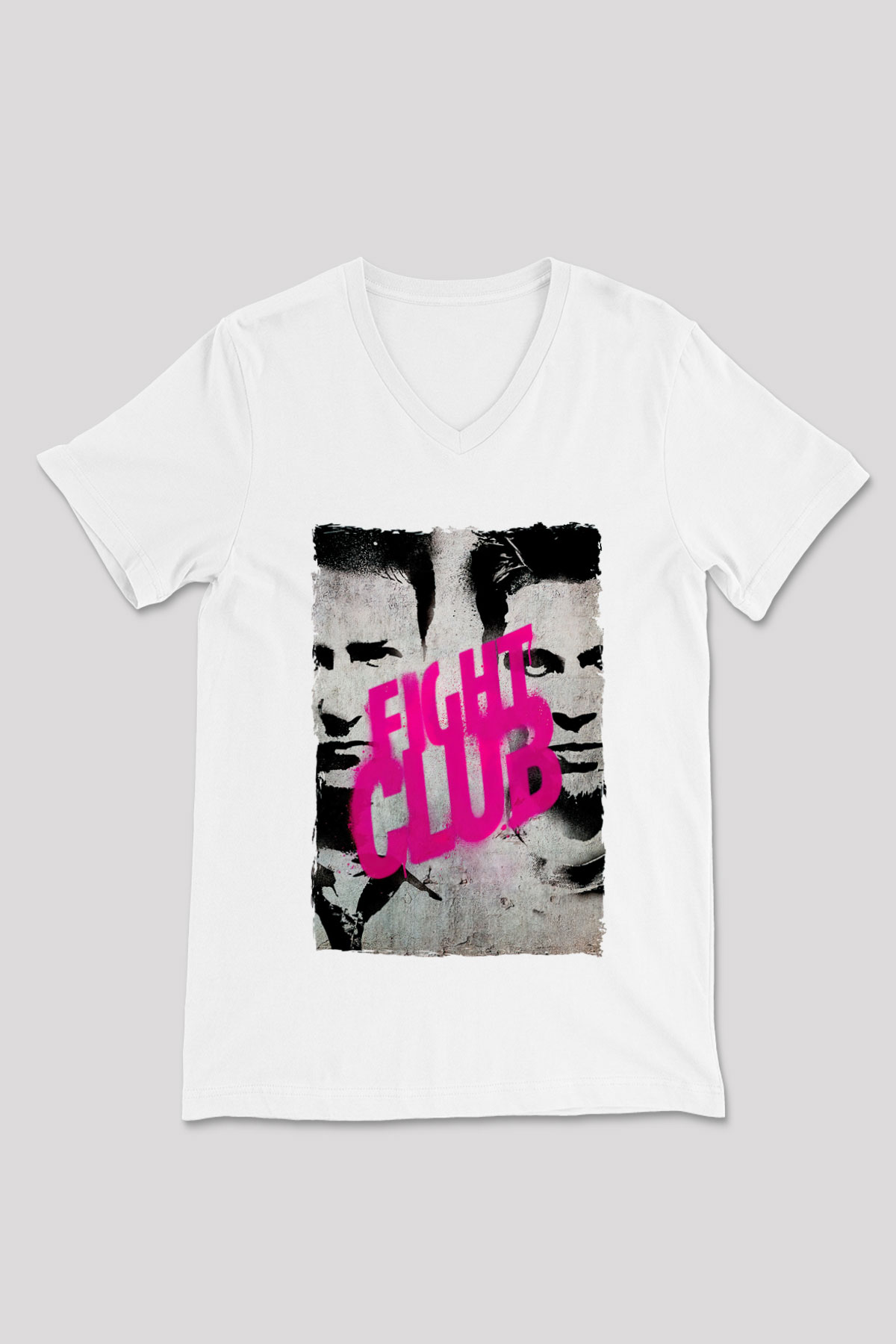 Fight Club Dövüş Klubü Beyaz Unisex  V Yaka Tişört