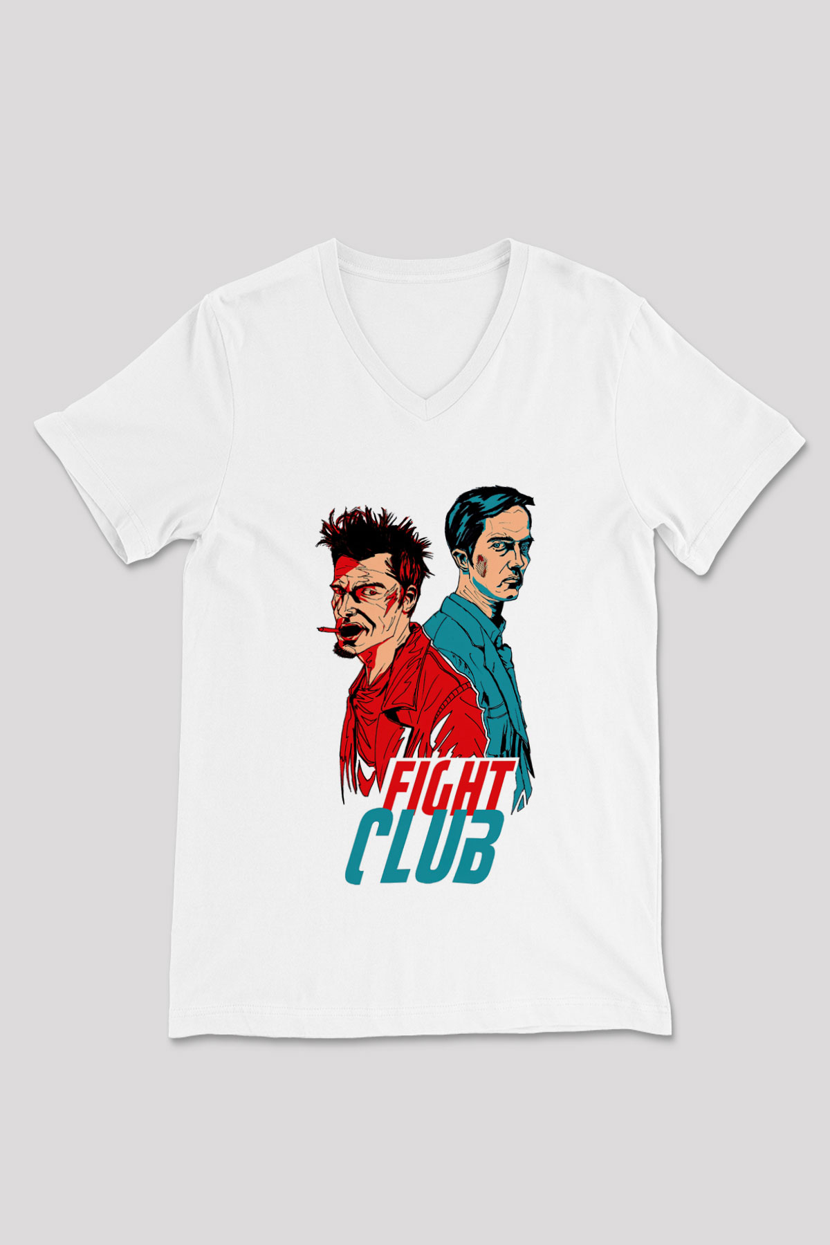 Fight Club Dövüş Klubü Beyaz Unisex V Yaka Tişört
