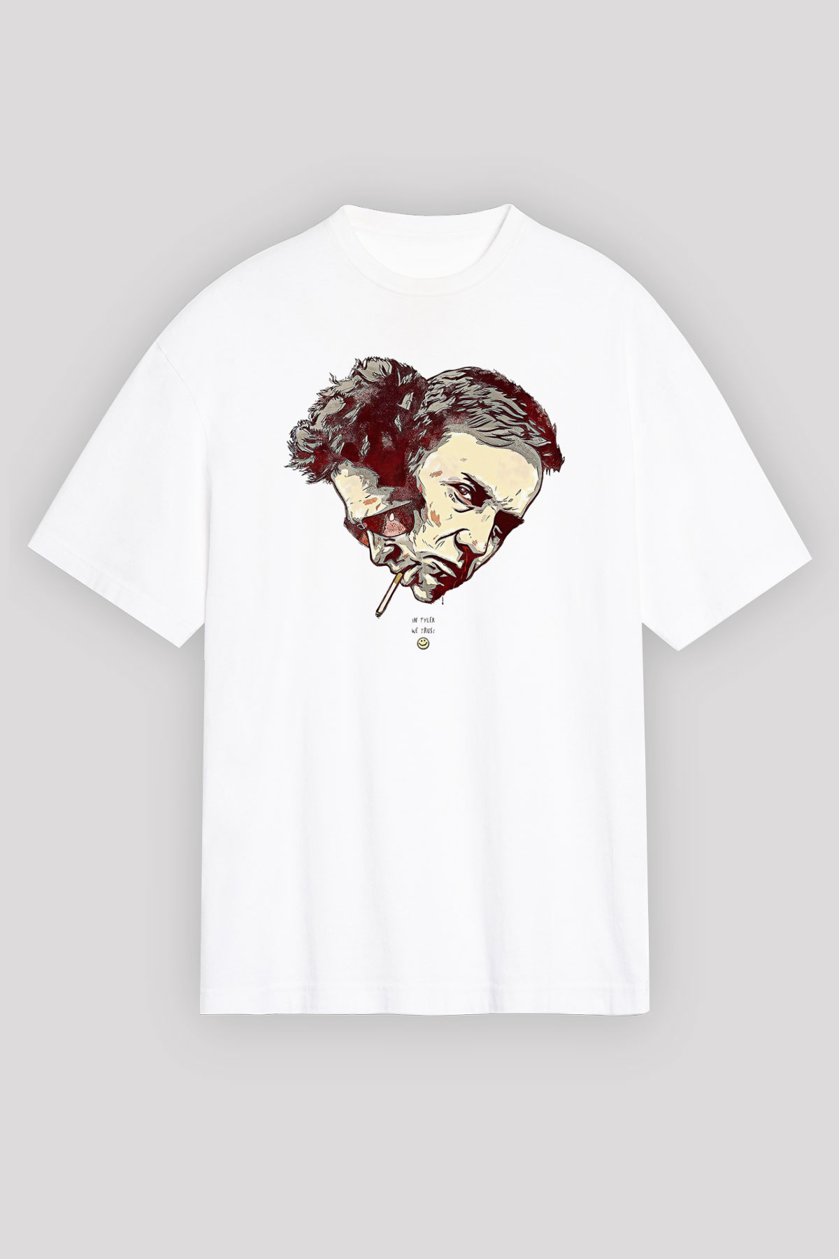 Fight Club (Tyler Durden) Baskılı Beyaz Unisex Oversize Tişört - Tshirt