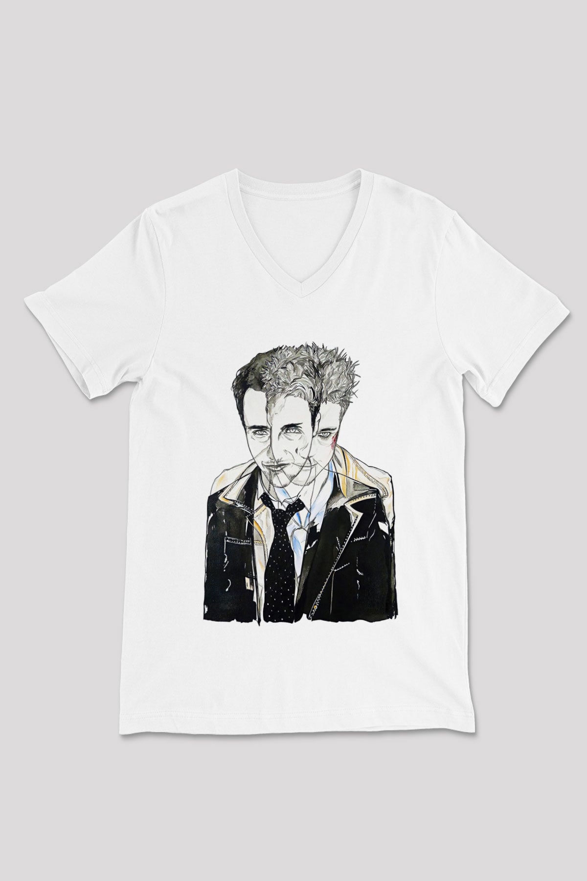 Fight Club (Tyler Durden) Baskılı Beyaz Unisex V Yaka Tişört - Tshirt