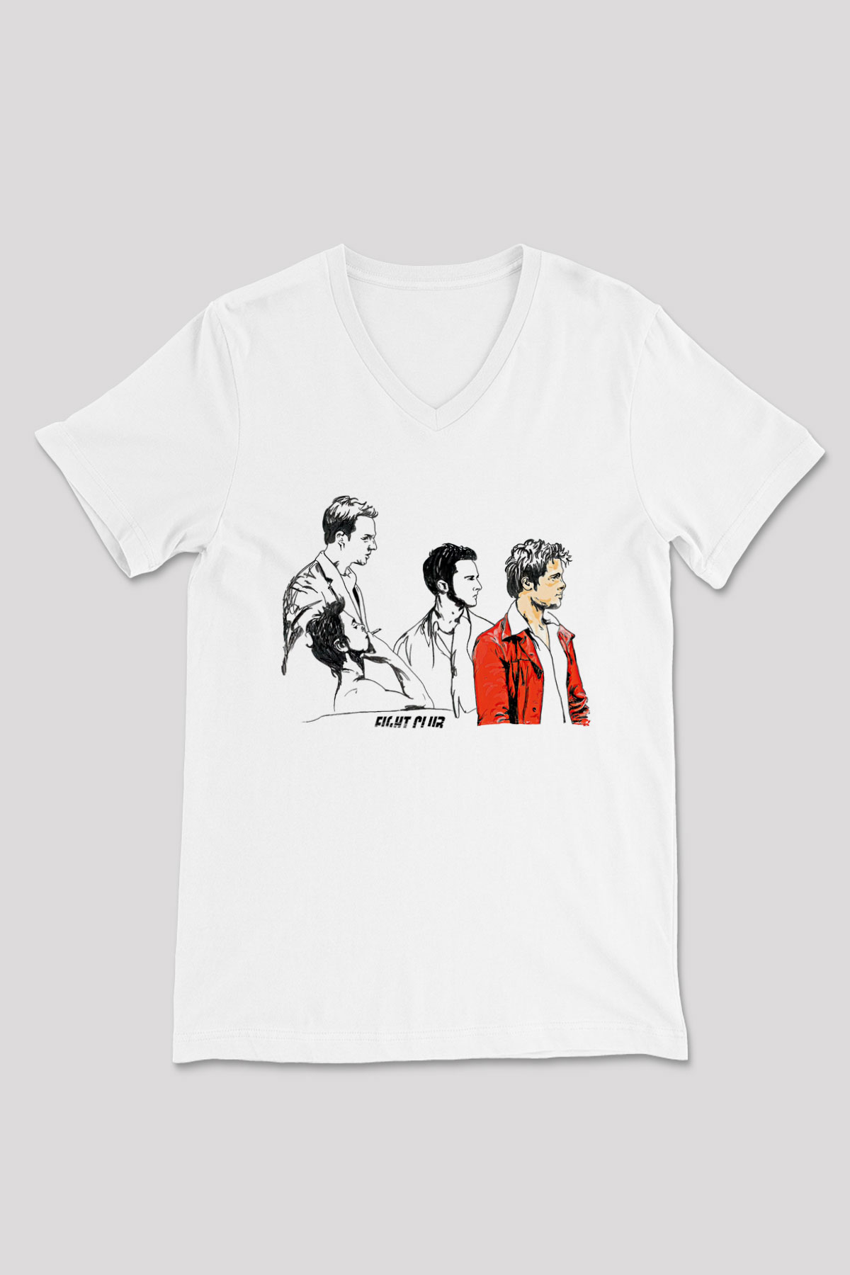 Fight Club (Tyler Durden) Baskılı Beyaz Unisex V Yaka Tişört - Tshirt