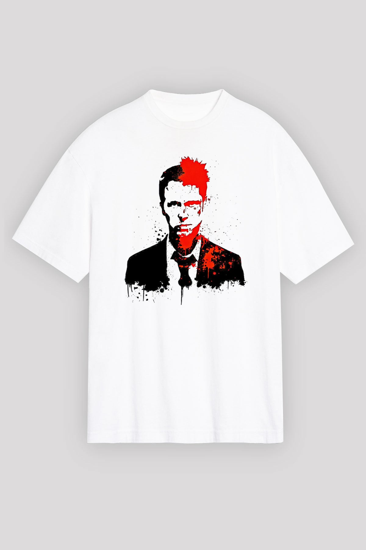 Fight Club (Tyler Durden) Baskılı Beyaz Unisex Oversize Tişört - Tshirt