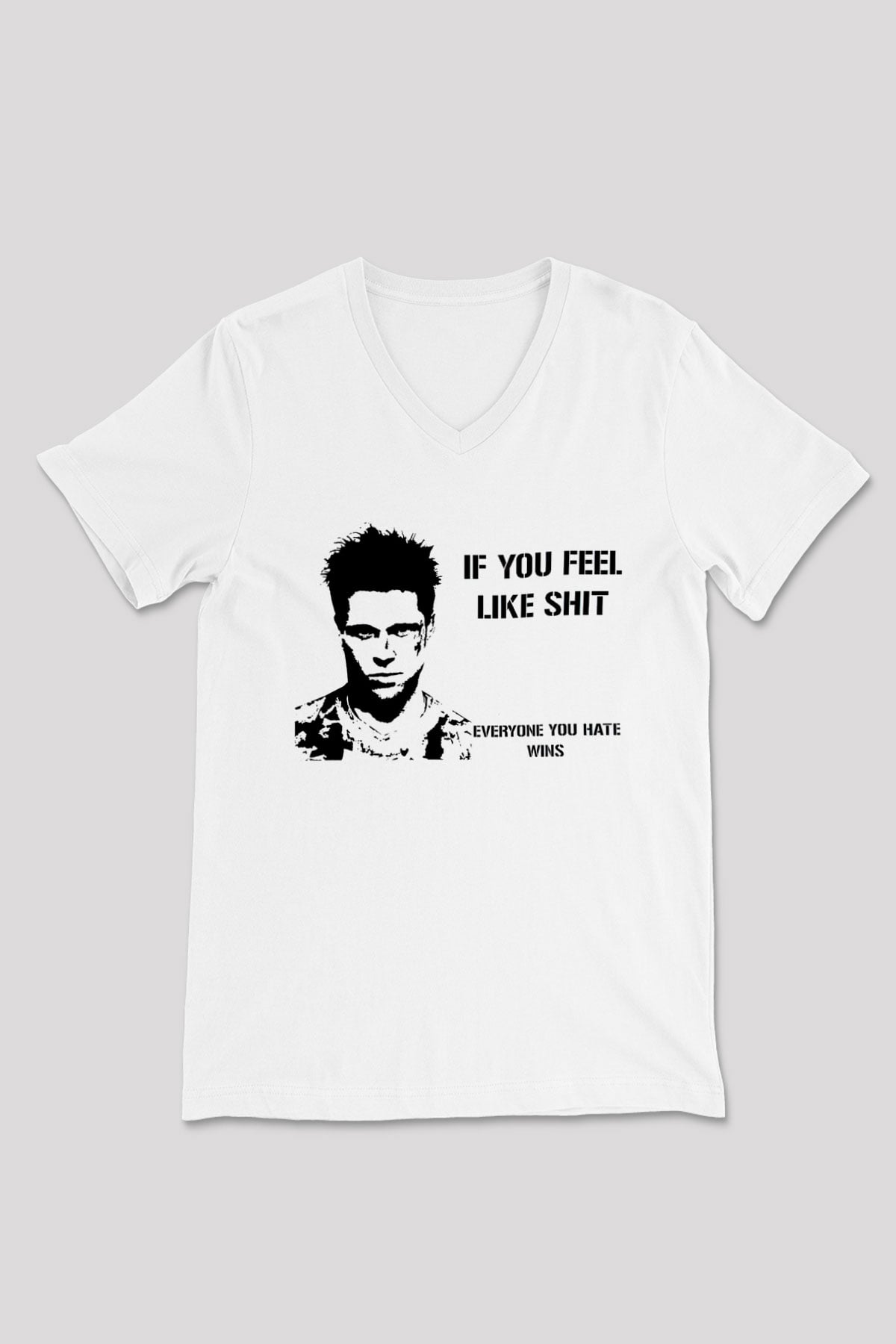 Fight Club (Tyler Durden) Baskılı Beyaz Unisex V Yaka Tişört - Tshirt