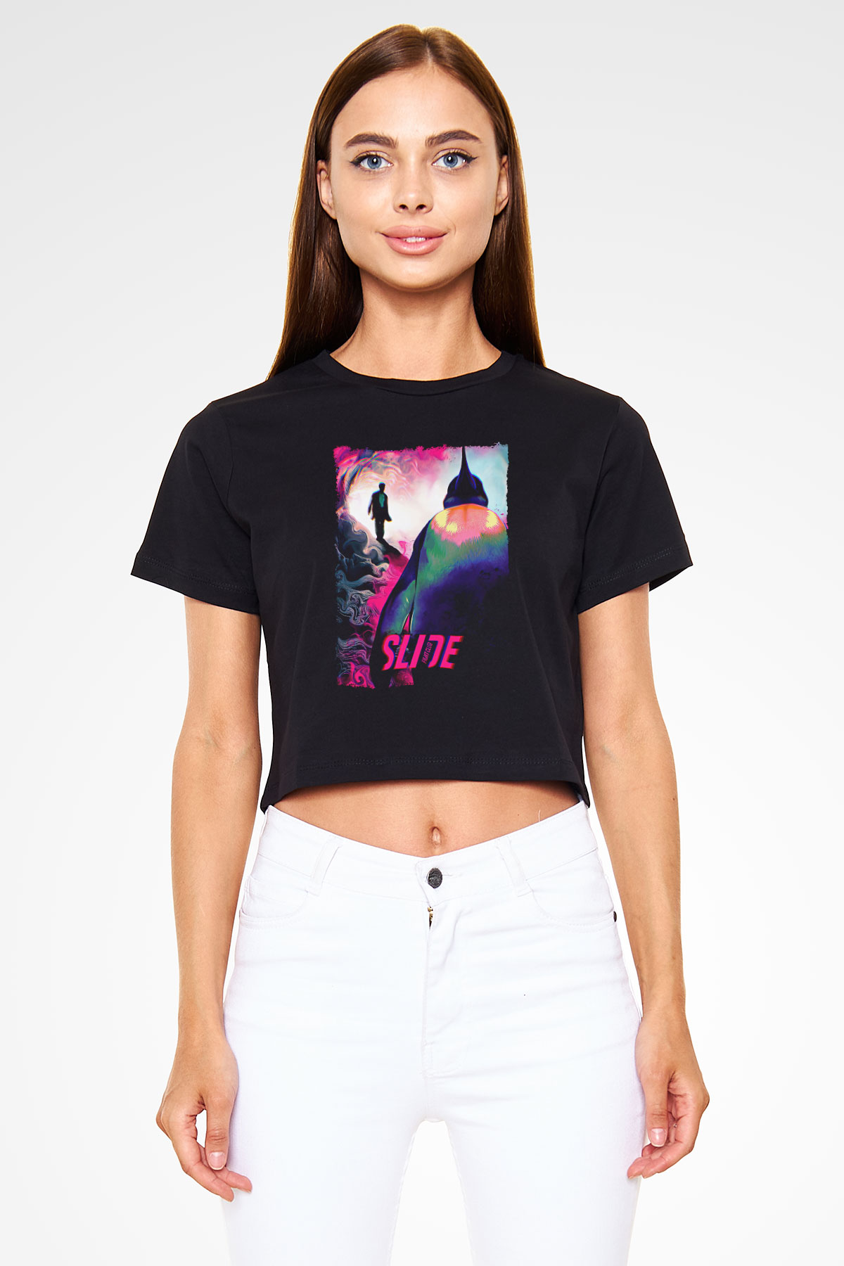 Fight Club (Tyler Durden) Baskılı Siyah Crop Top Kadın Tişört - Tshirt