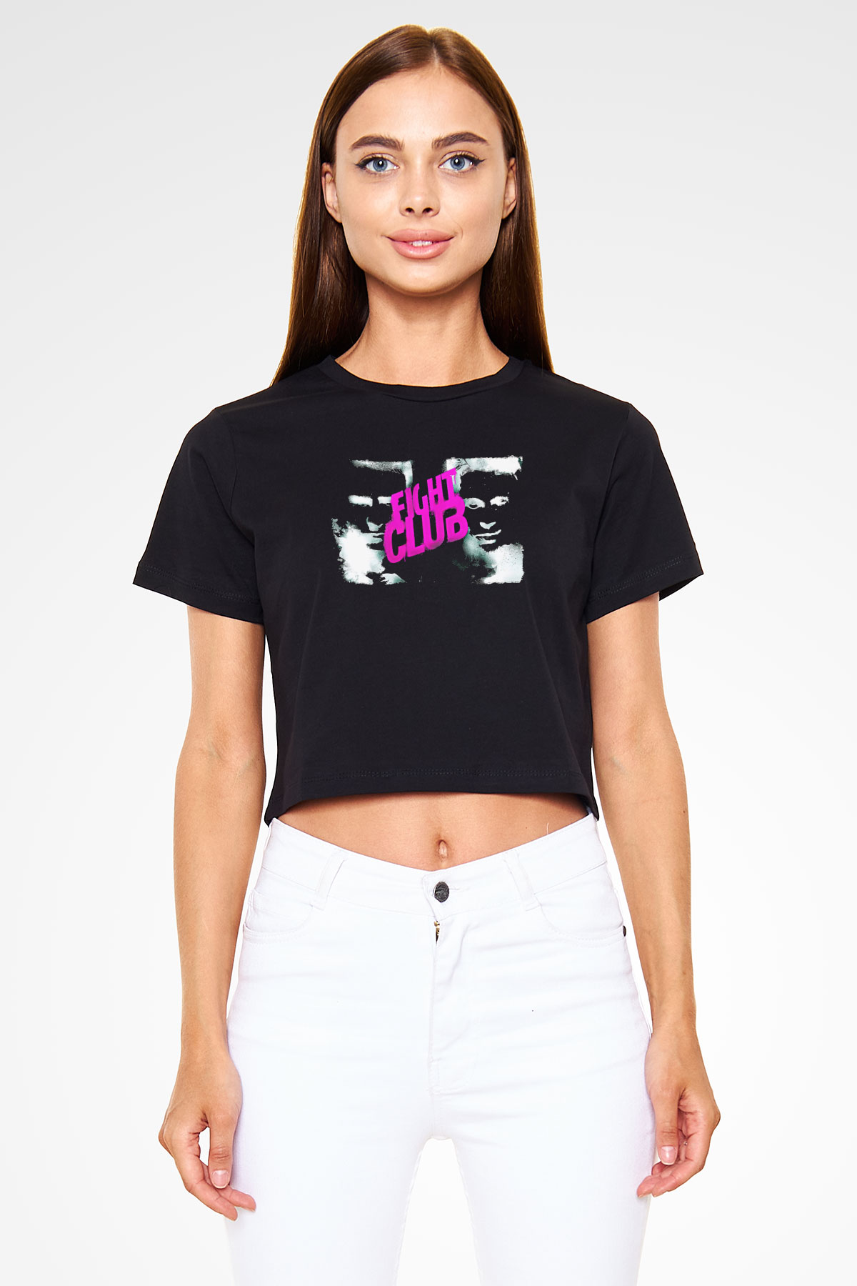 Fight Club (Tyler Durden) Baskılı Siyah Crop Top Kadın Tişört - Tshirt