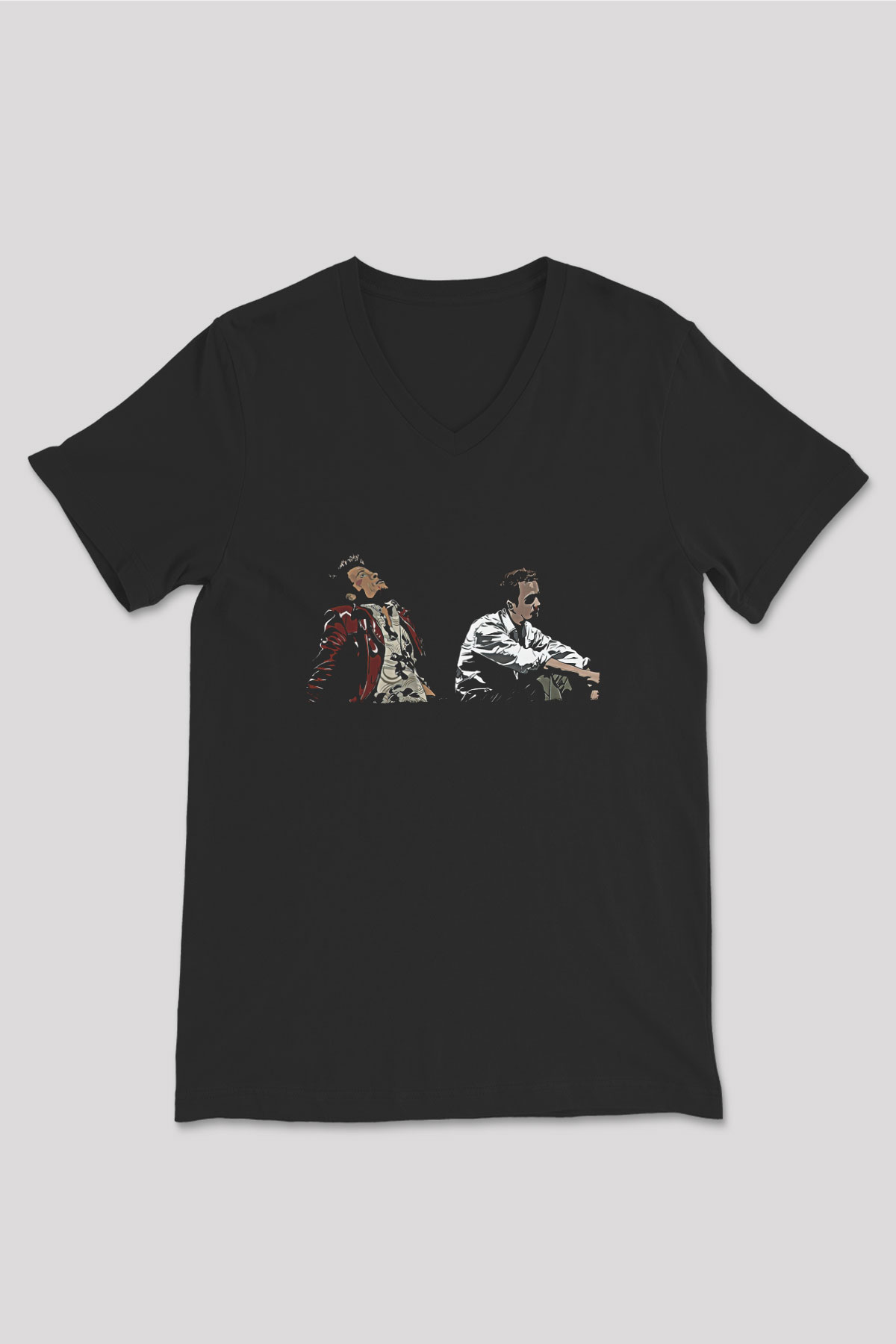 Fight Club (Tyler Durden) Baskılı Unisex Siyah V Yaka Tişört - Tshirt