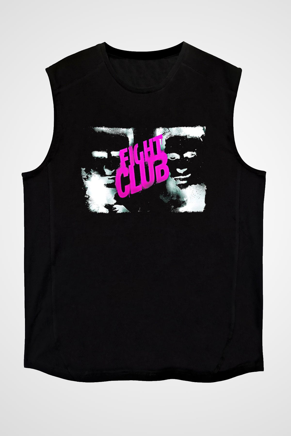 Fight Club (Tyler Durden) Baskılı Unisex Siyah Kolsuz Tişört - Tshirt