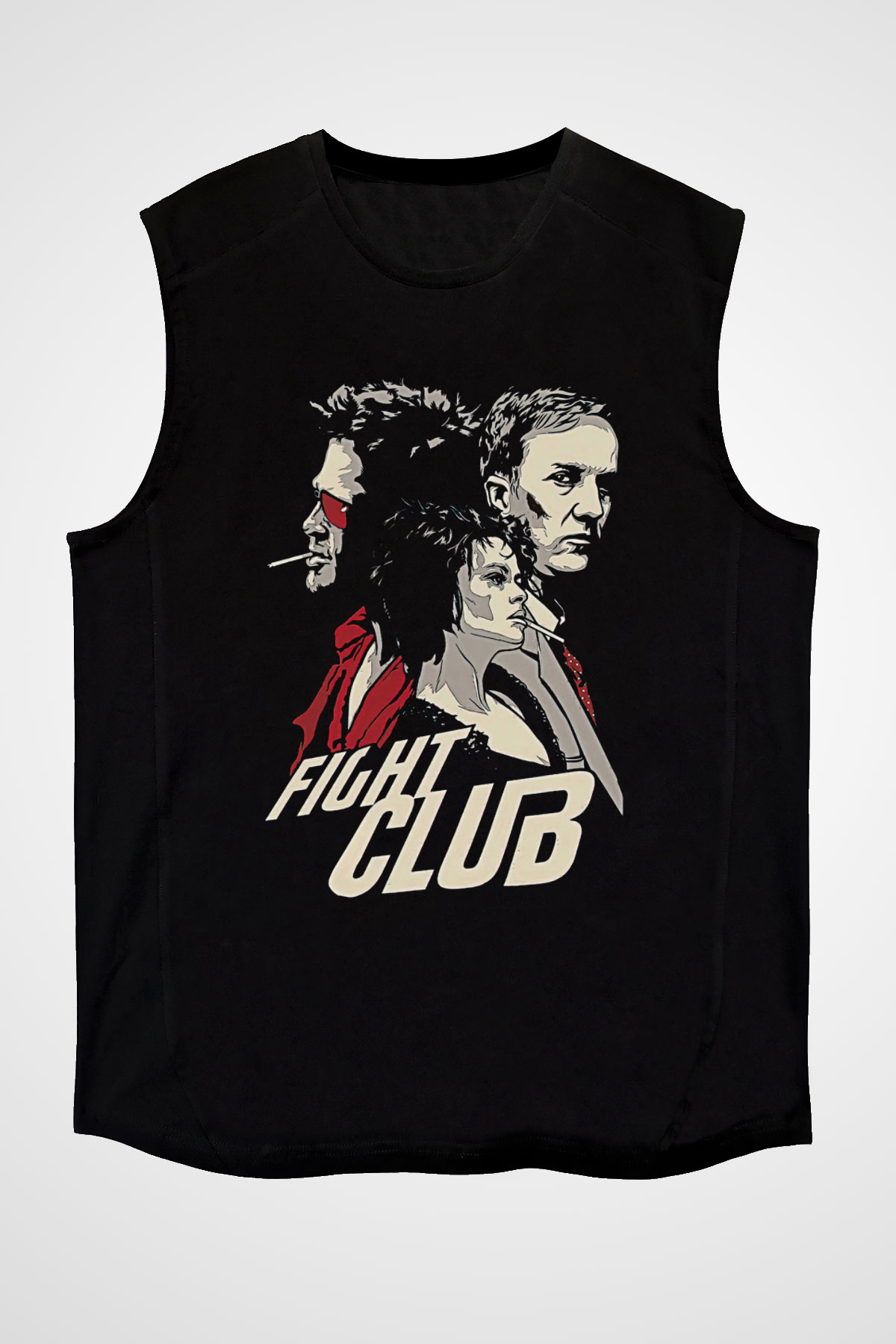 Fight Club (Tyler Durden) Baskılı Unisex Siyah Kolsuz Tişört - Tshirt