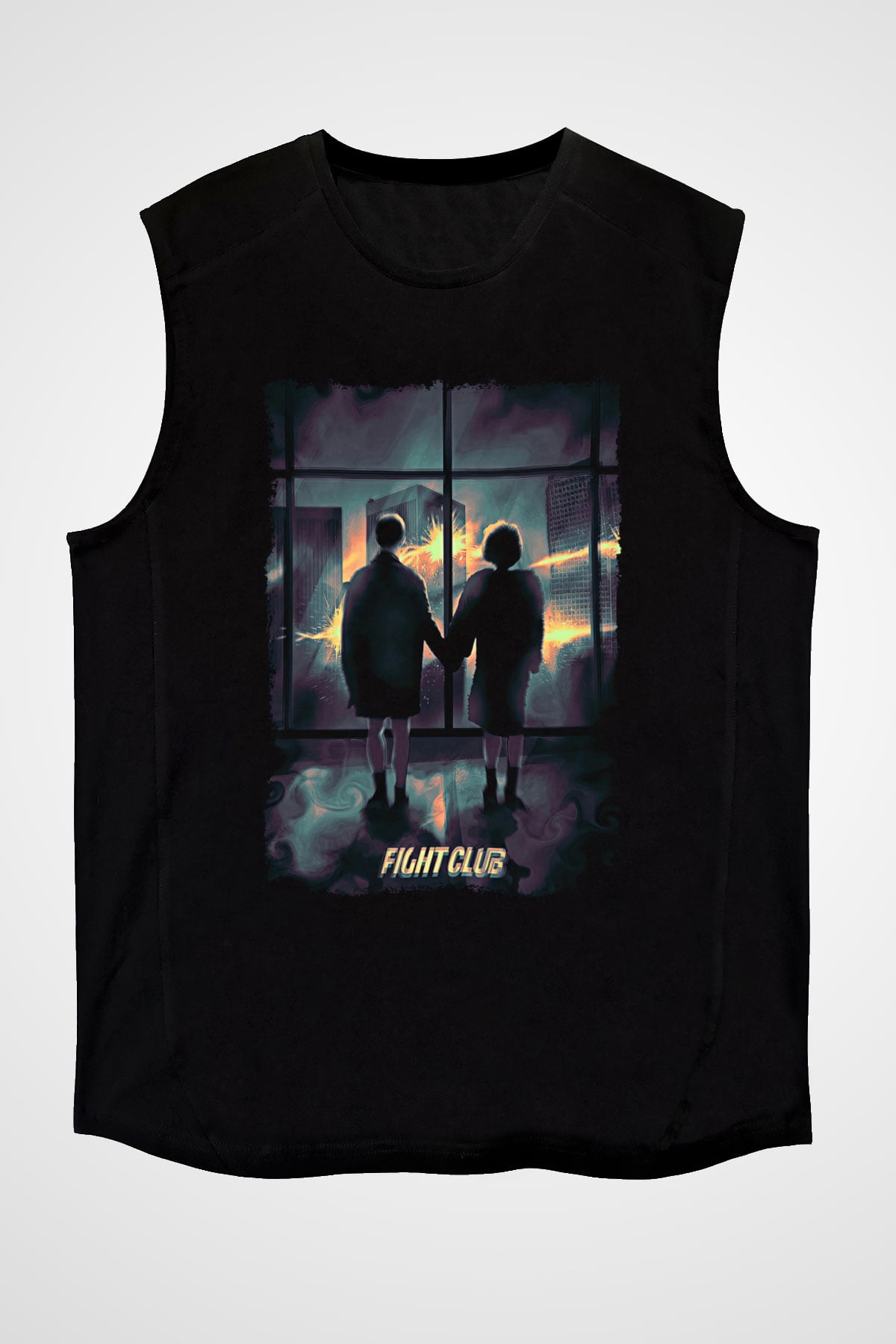 Fight Club (Tyler Durden) Baskılı Unisex Siyah Kolsuz Tişört - Tshirt