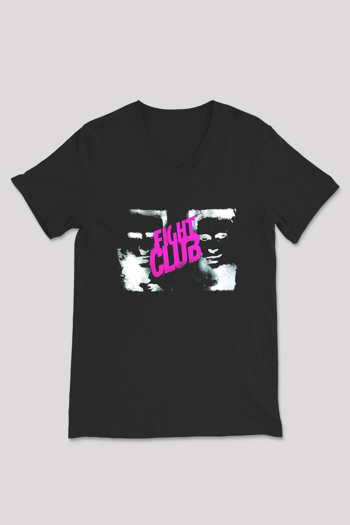 Fight Club (Tyler Durden) Baskılı Unisex Siyah V Yaka Tişört - Tshirt