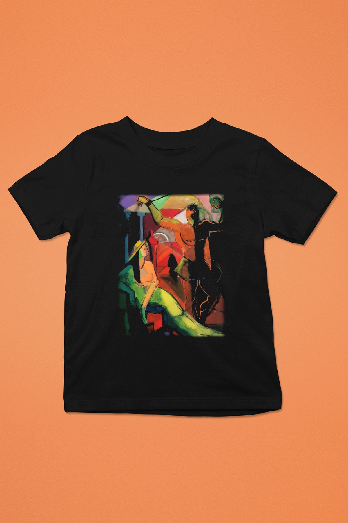 Figür Baskılı Siyah Unisex Çocuk Tişört