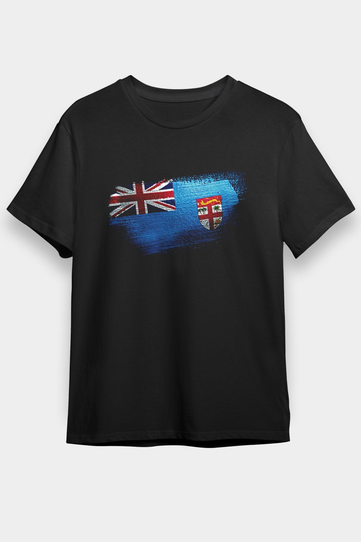 Fiji Bayrağı Baskılı Unisex Siyah Tişört