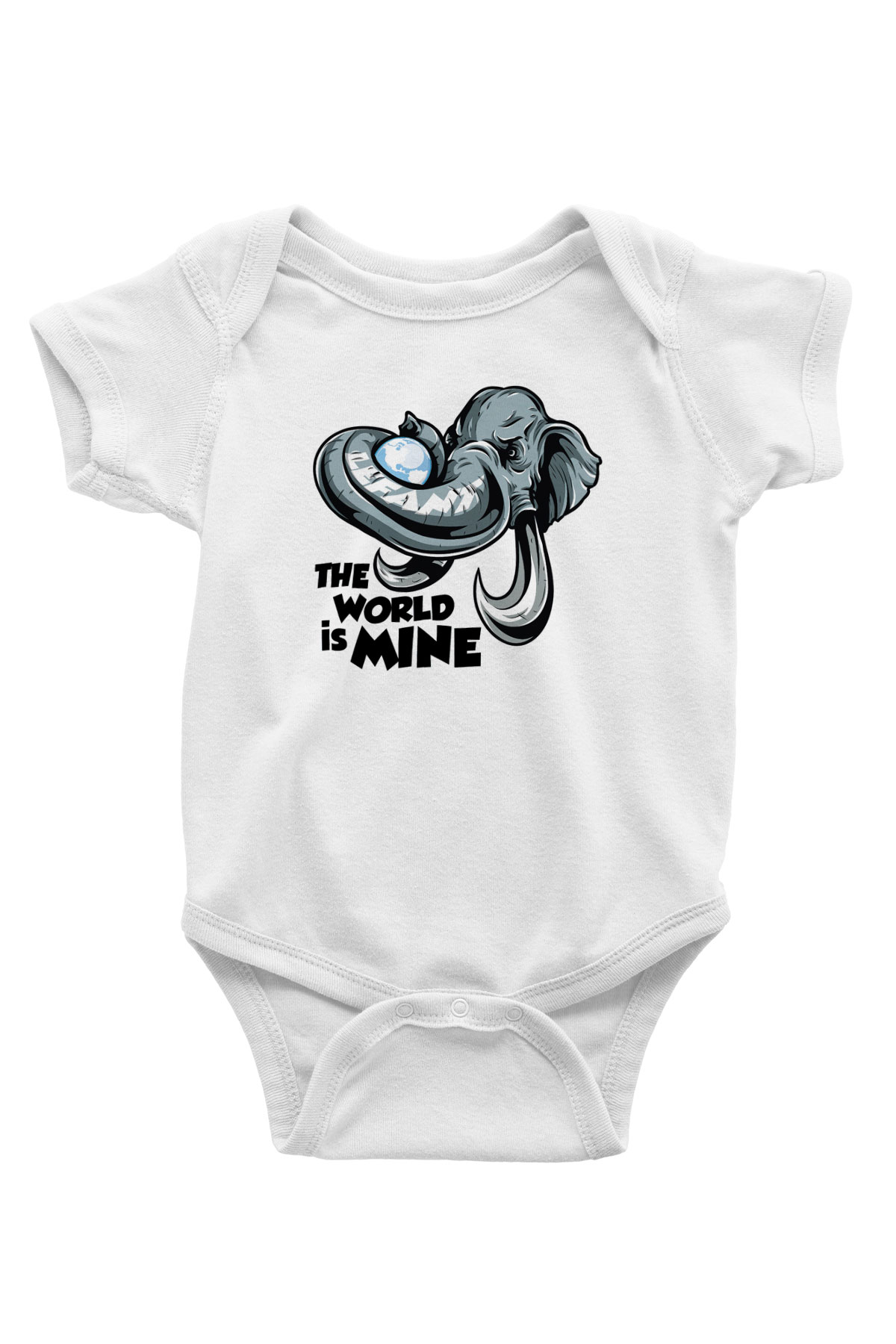 Fil Baskılı Beyaz Unisex Bebek Body - Zıbın