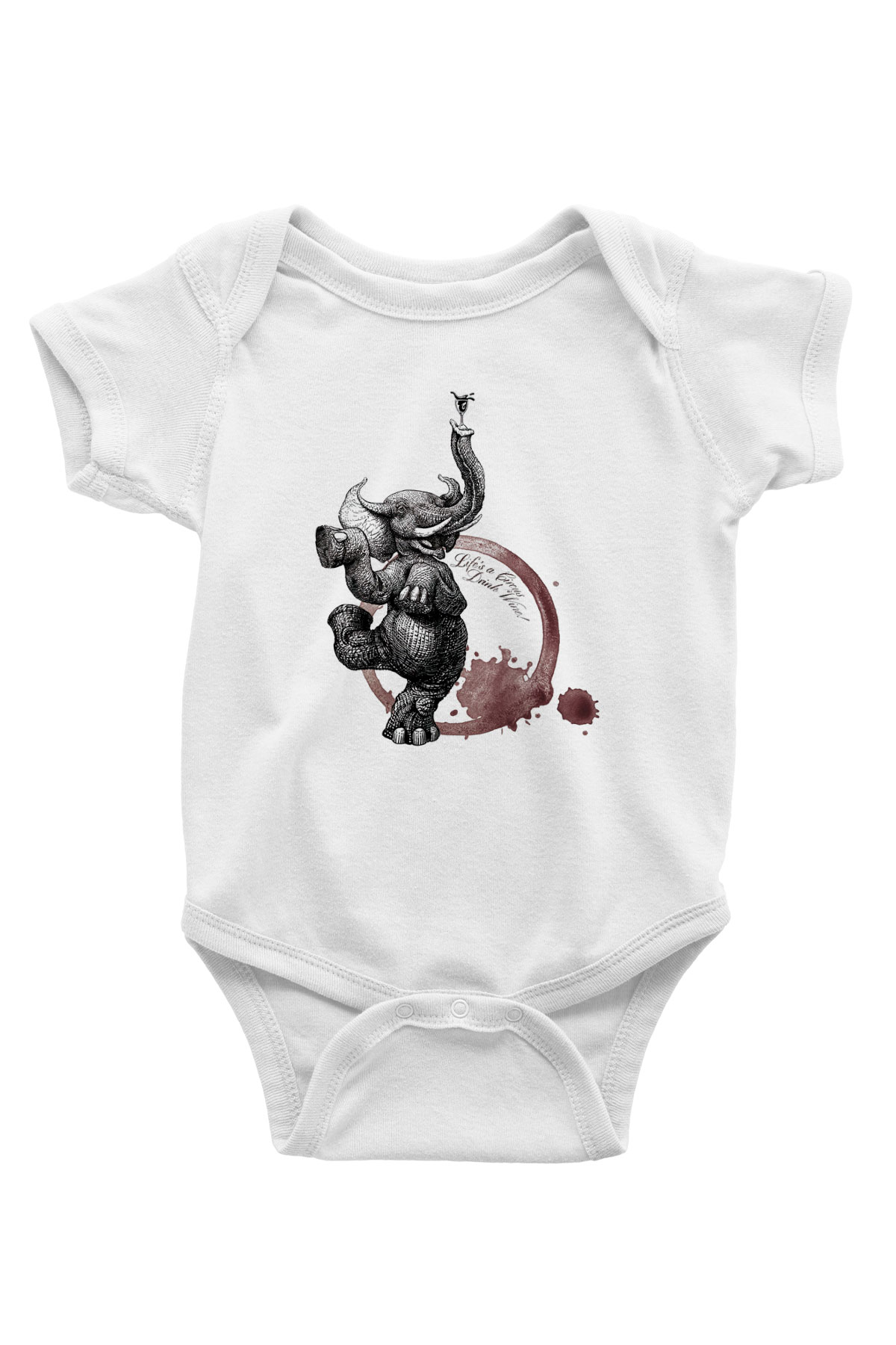 Fil Baskılı Beyaz Unisex Bebek Body - Zıbın