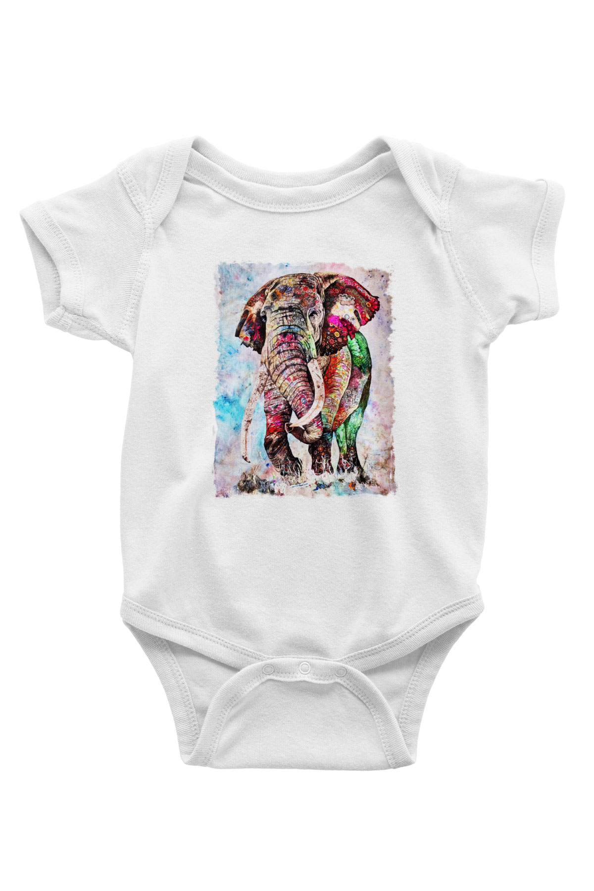 Fil Baskılı Beyaz Unisex Bebek Body - Zıbın