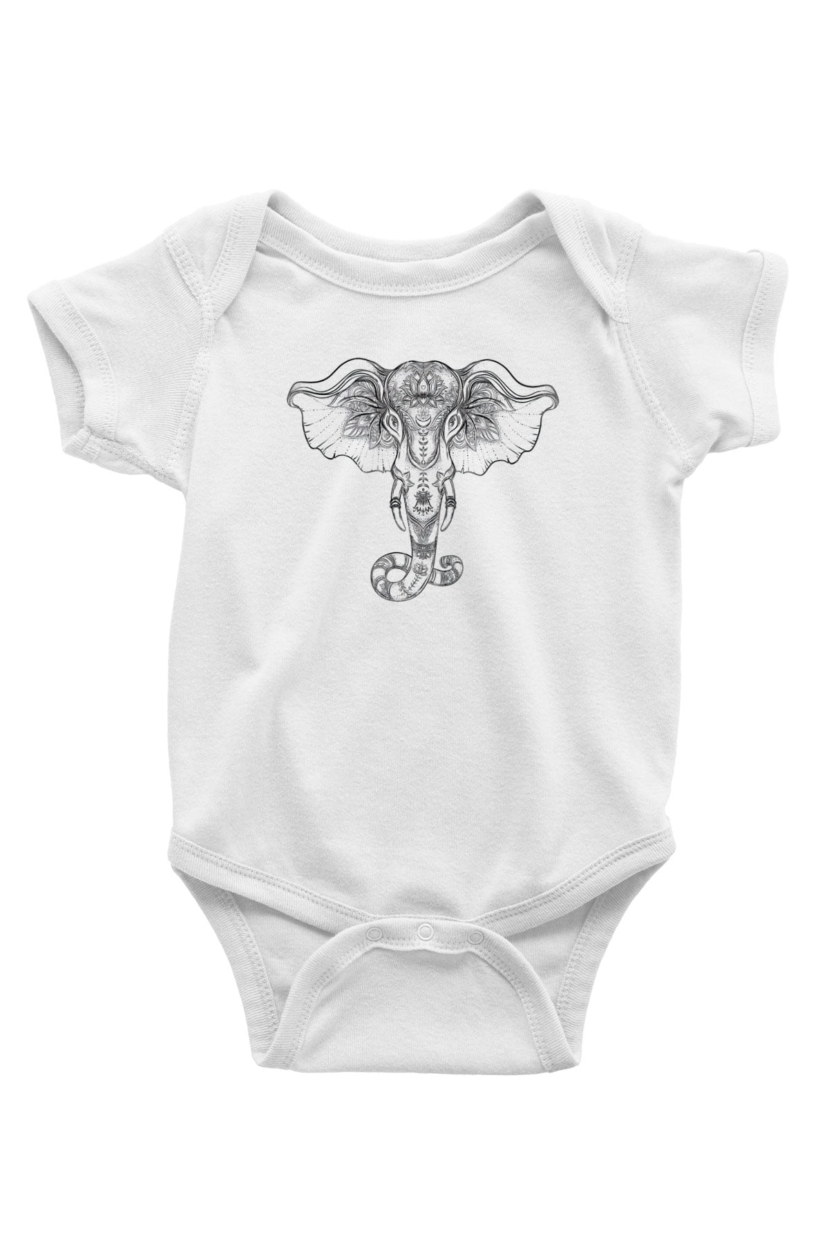 Fil Baskılı Beyaz Unisex Bebek Body - Zıbın