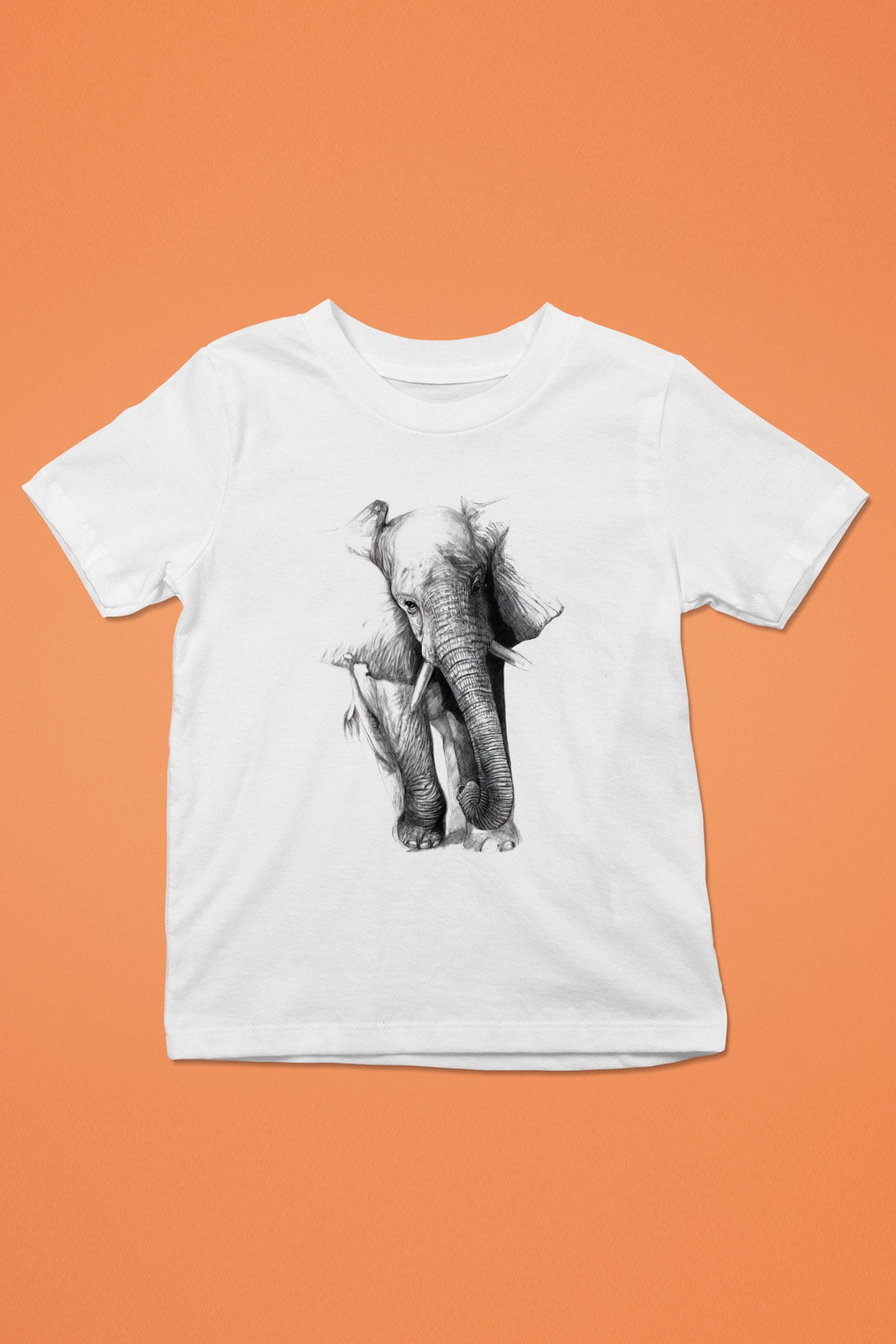 Fil Baskılı Beyaz Unisex Çocuk Tişört