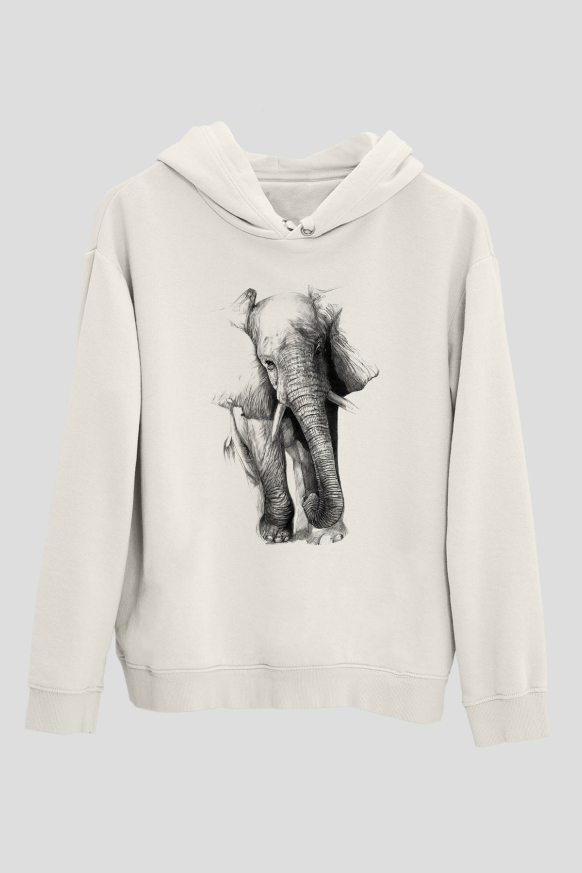 Fil Beyaz Unisex Kapşonlu Sweatshirt