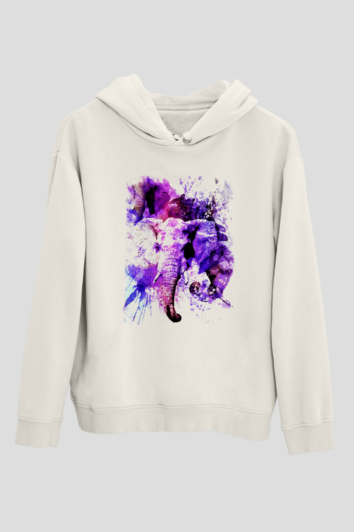 Fil Beyaz Unisex Kapşonlu Sweatshirt