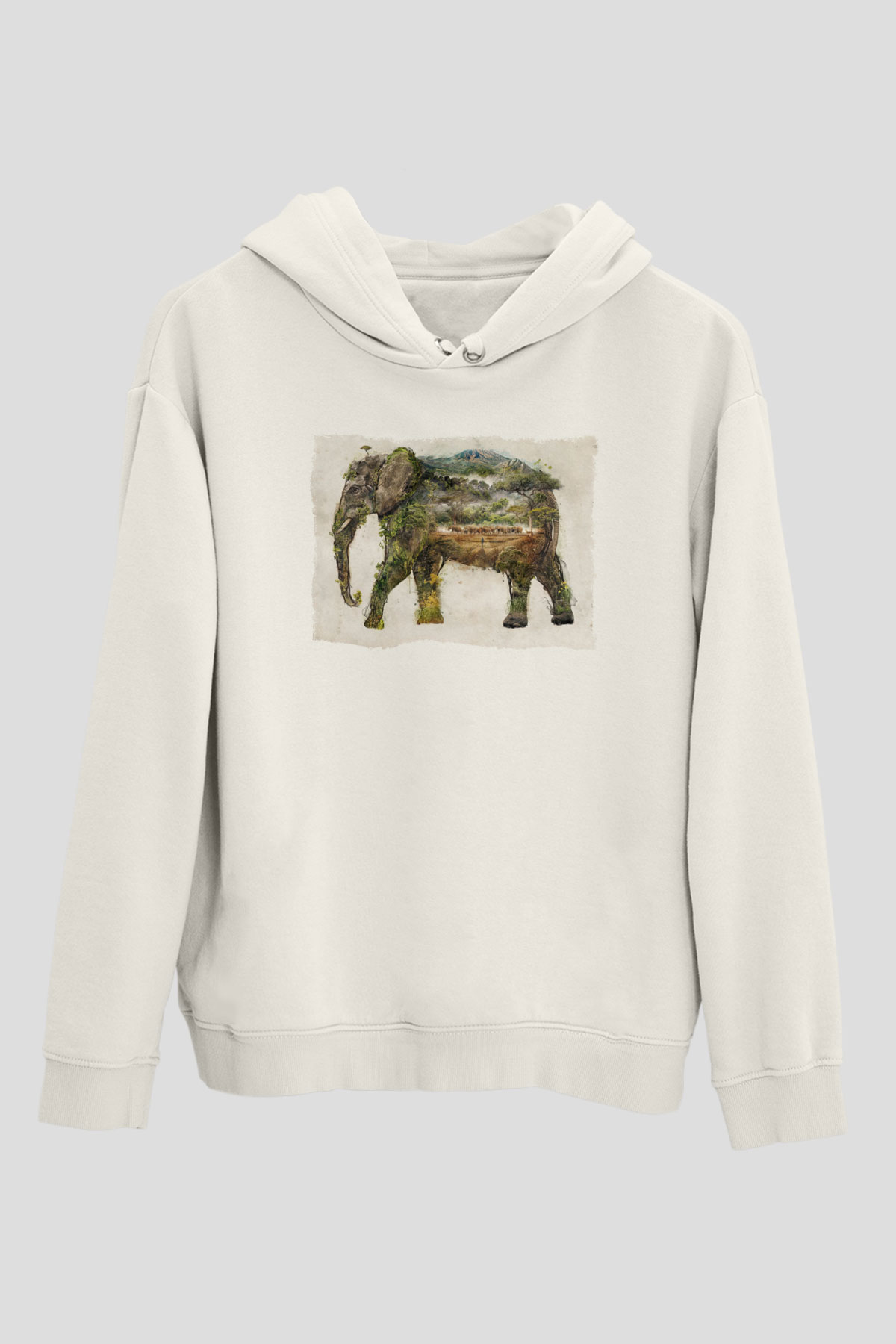 Fil Beyaz Unisex Kapüşonlu Sweatshirt