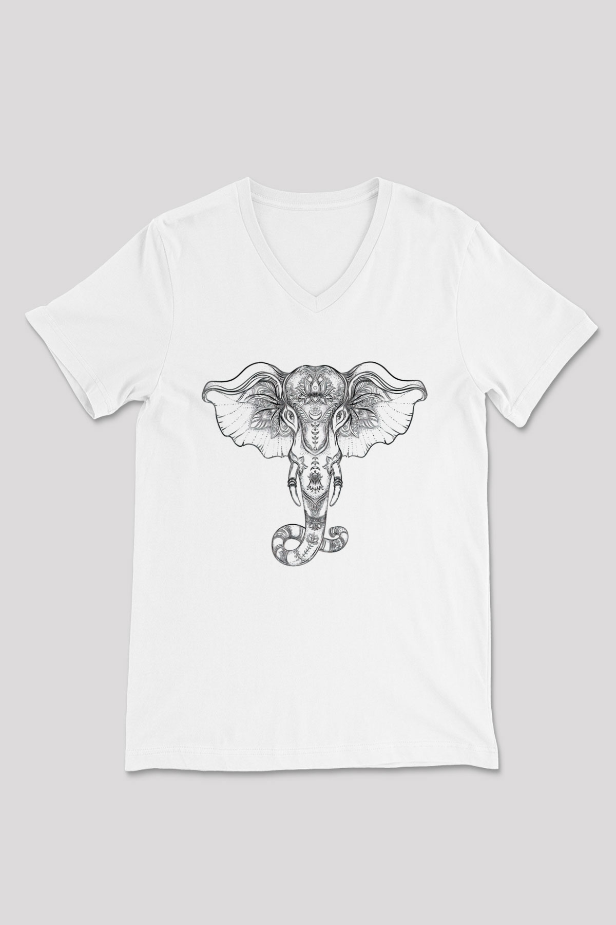 Fil Beyaz Unisex V Yaka Tişört T-Shirt