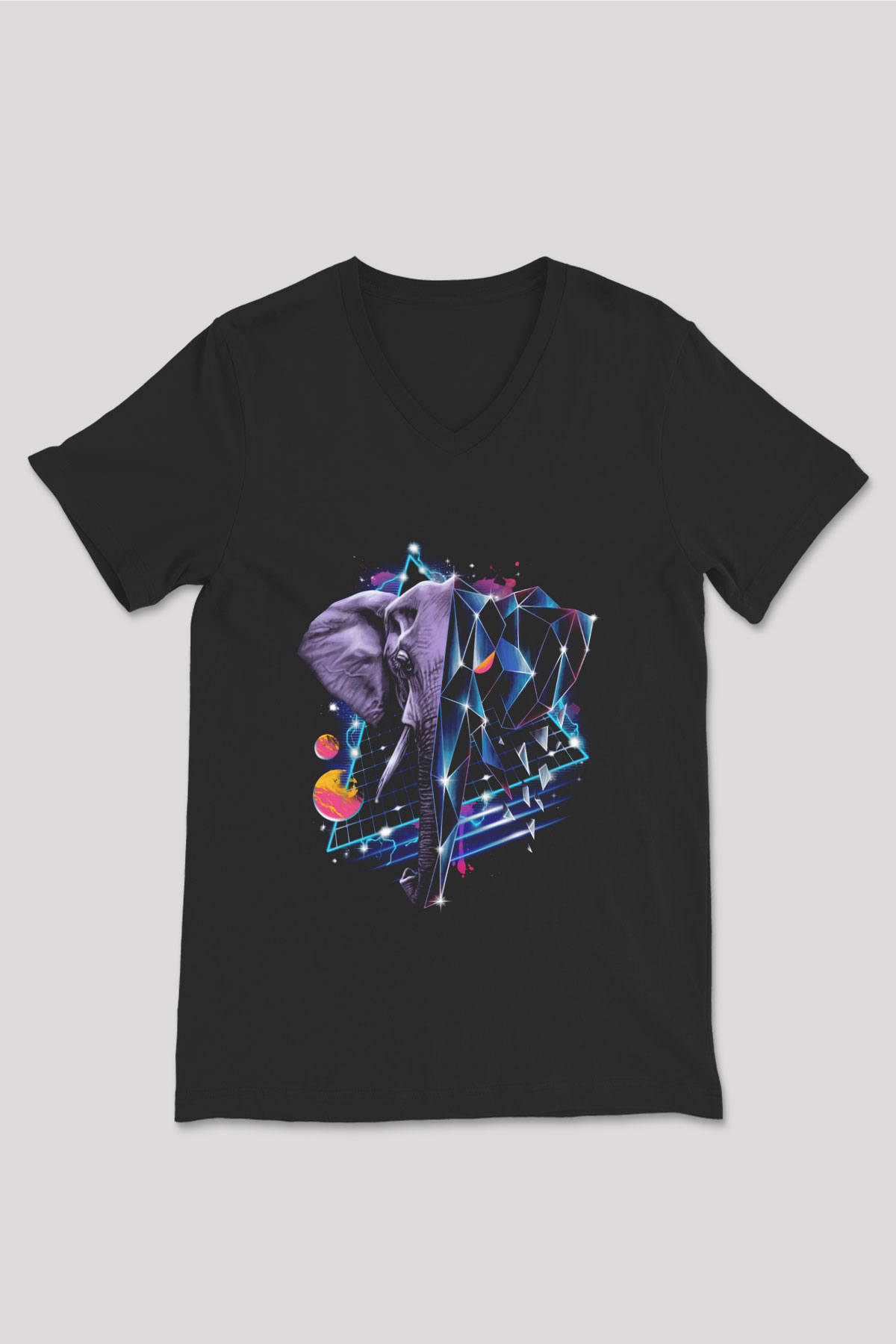 Fil Siyah Unisex V Yaka Tişört