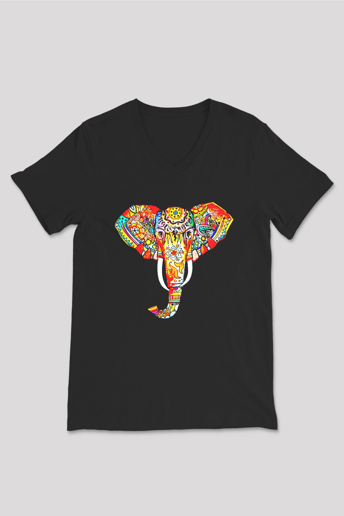 Fil Siyah Unisex V Yaka Tişört T-Shirt