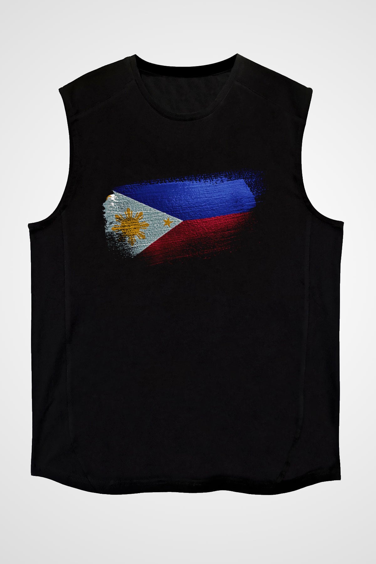 Filipinler - Philippines Bayrağı Baskılı Unisex Siyah Kolsuz Tişört