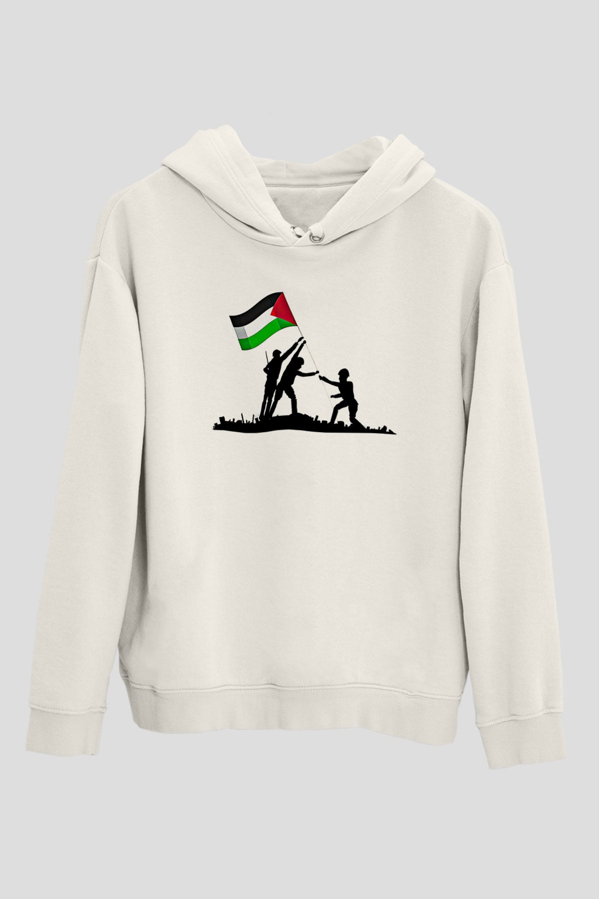 Filistin Baskılı Beyaz Unisex Kapüşonlu Sweatshirt