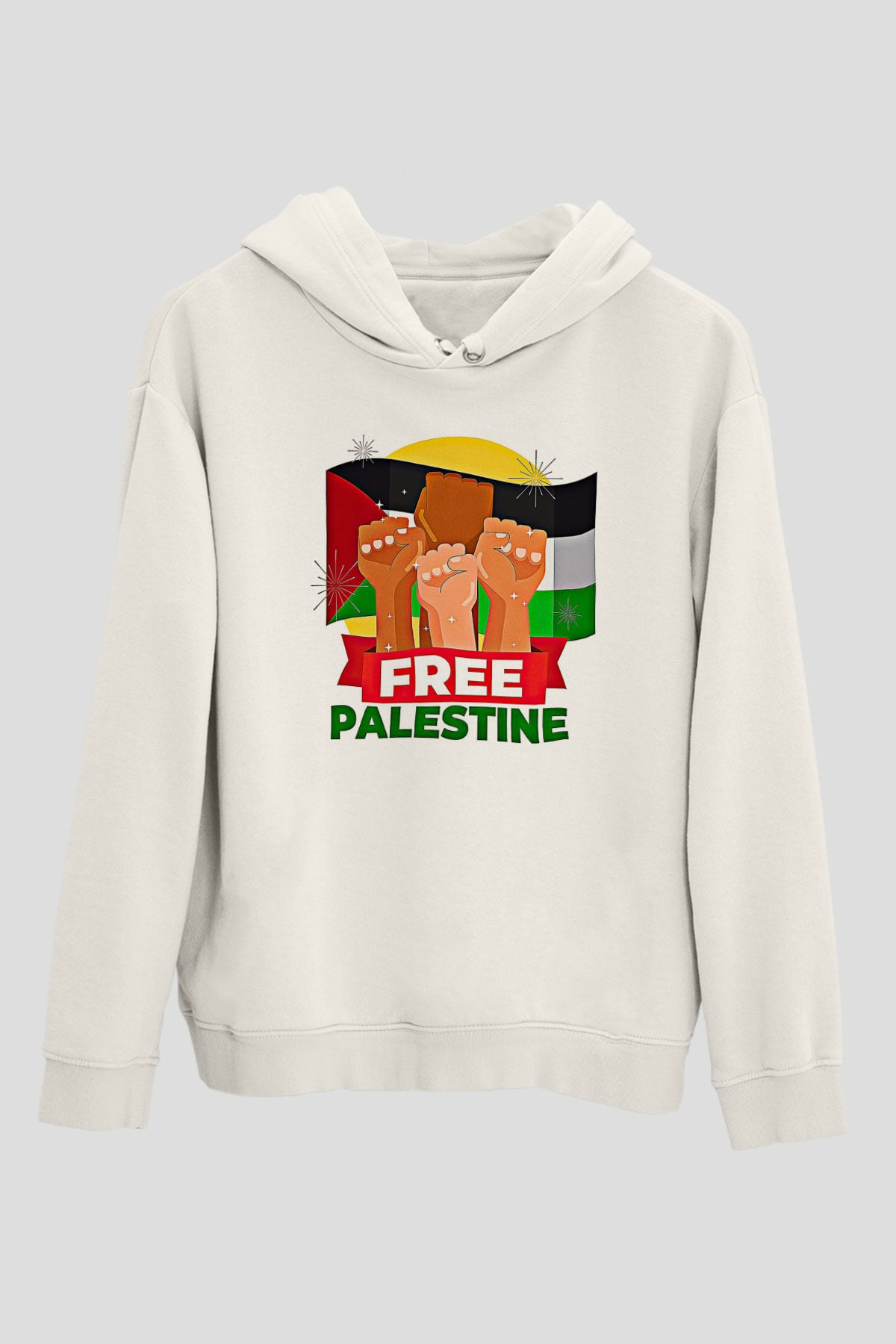 Filistin Baskılı Beyaz Unisex Kapüşonlu Sweatshirt
