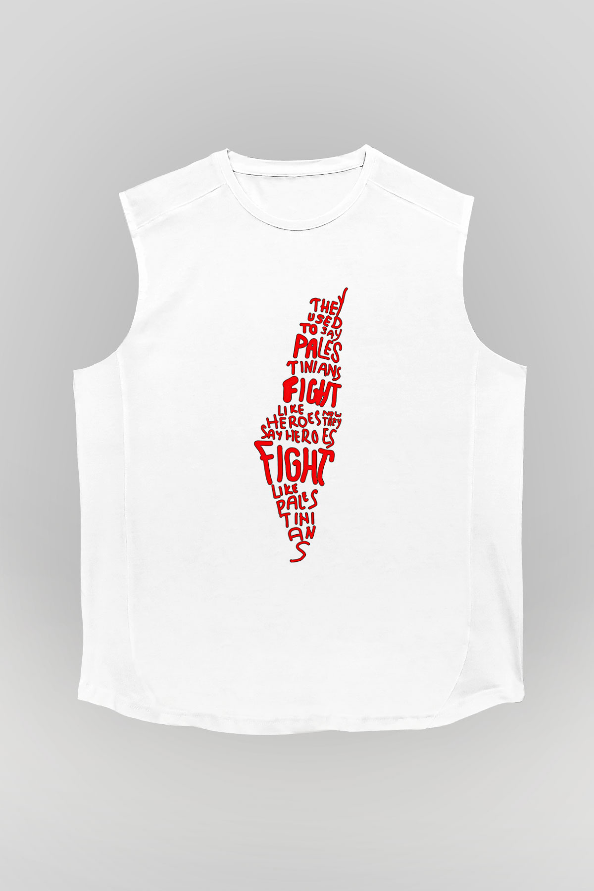 Filistin Baskılı Beyaz Unisex Kolsuz Tişört - Tshirt