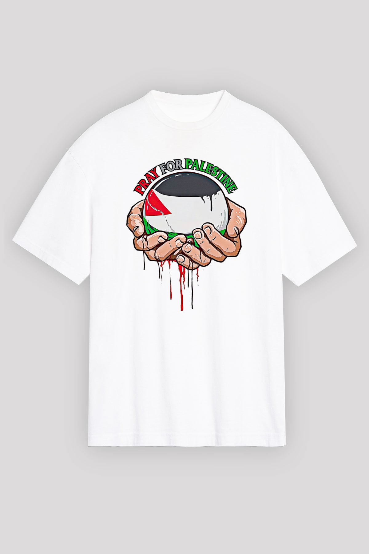 Filistin Baskılı Beyaz Unisex Oversize Tişört - Tshirt