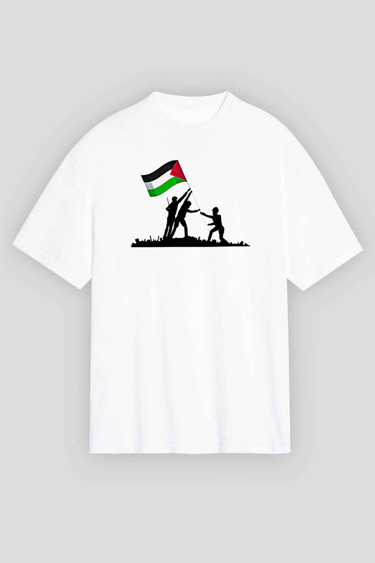 Filistin Baskılı Beyaz Unisex Oversize Tişört - Tshirt