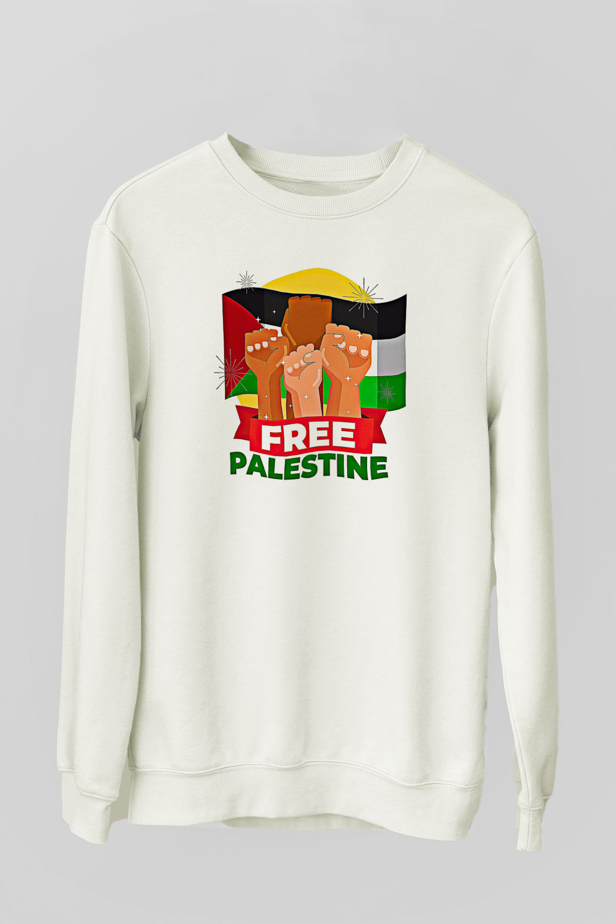 Filistin Baskılı Beyaz Unisex Sweatshirt