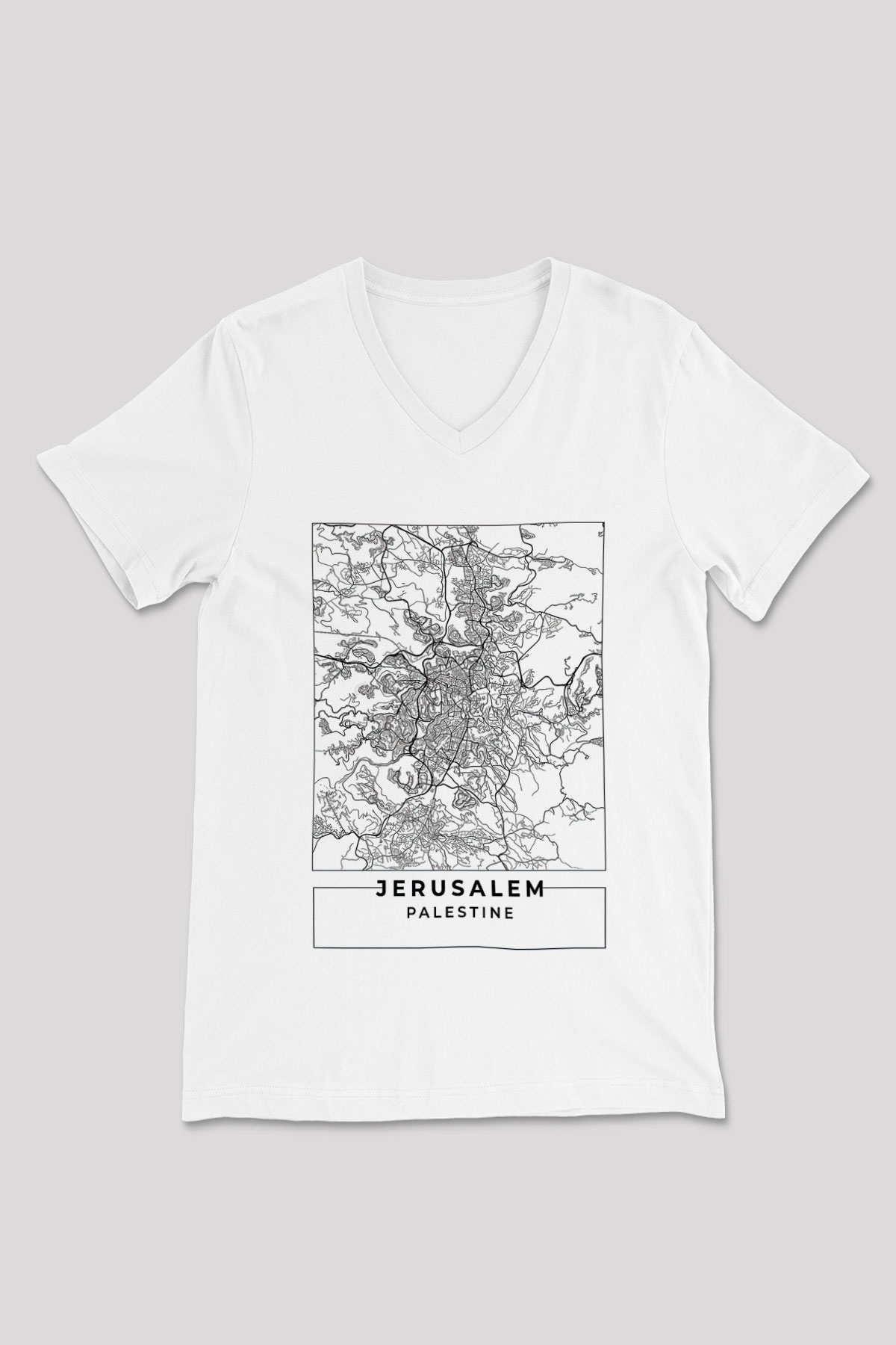 Filistin Baskılı Beyaz Unisex V Yaka Tişört - Tshirt