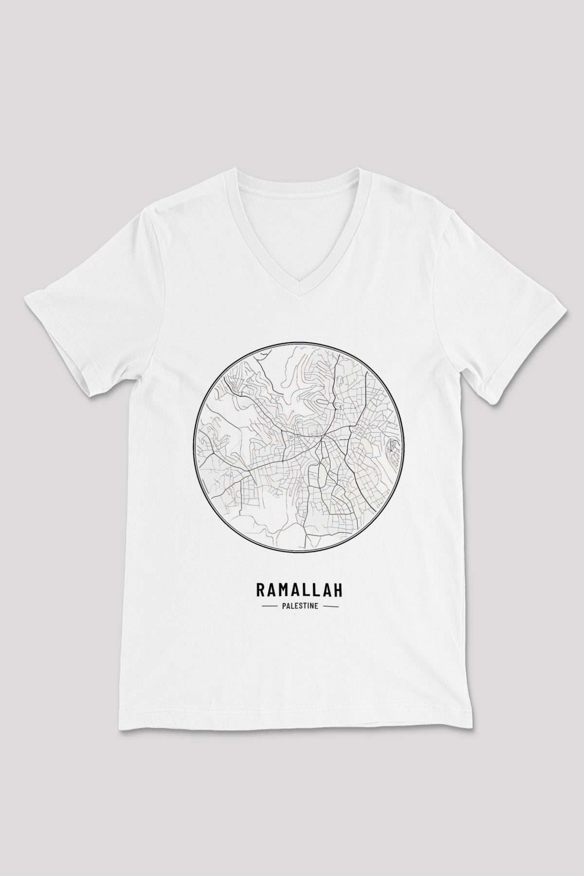 Filistin Baskılı Beyaz Unisex V Yaka Tişört - Tshirt