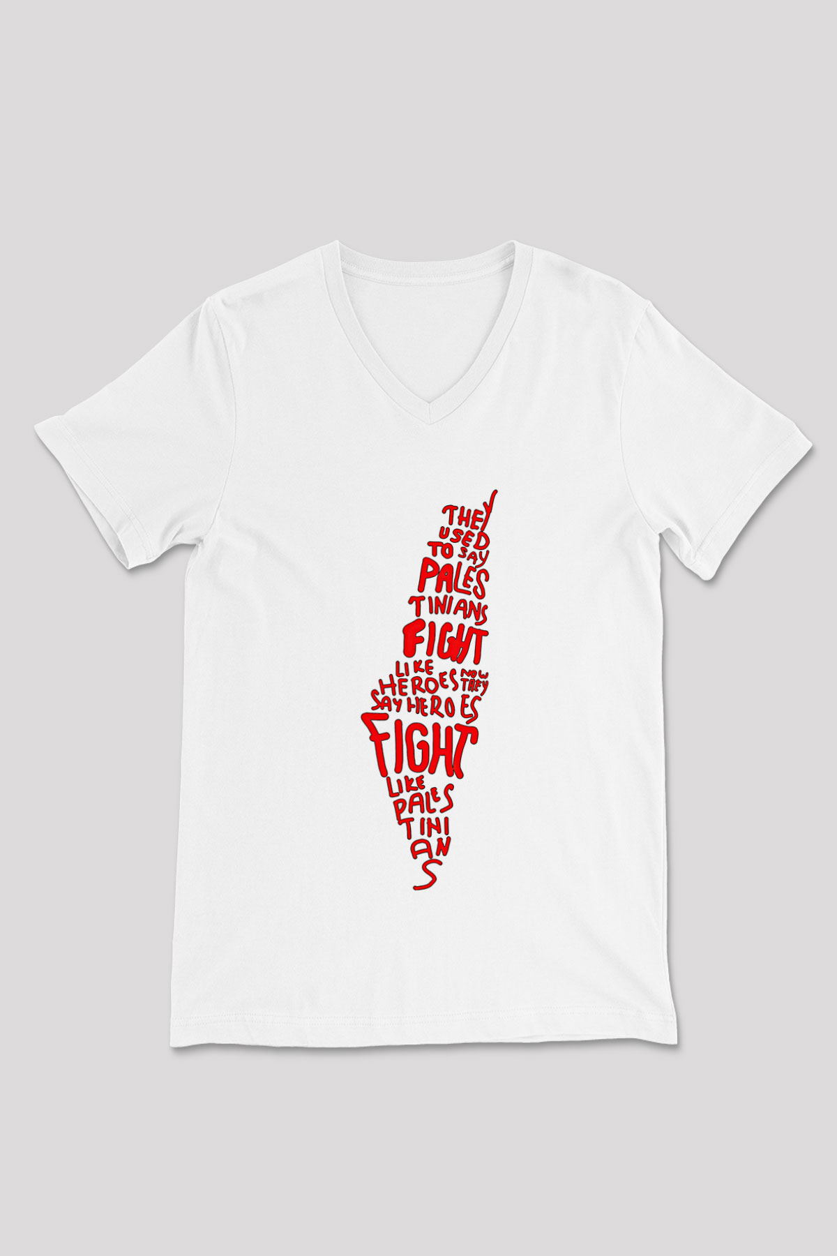 Filistin Baskılı Beyaz Unisex V Yaka Tişört - Tshirt