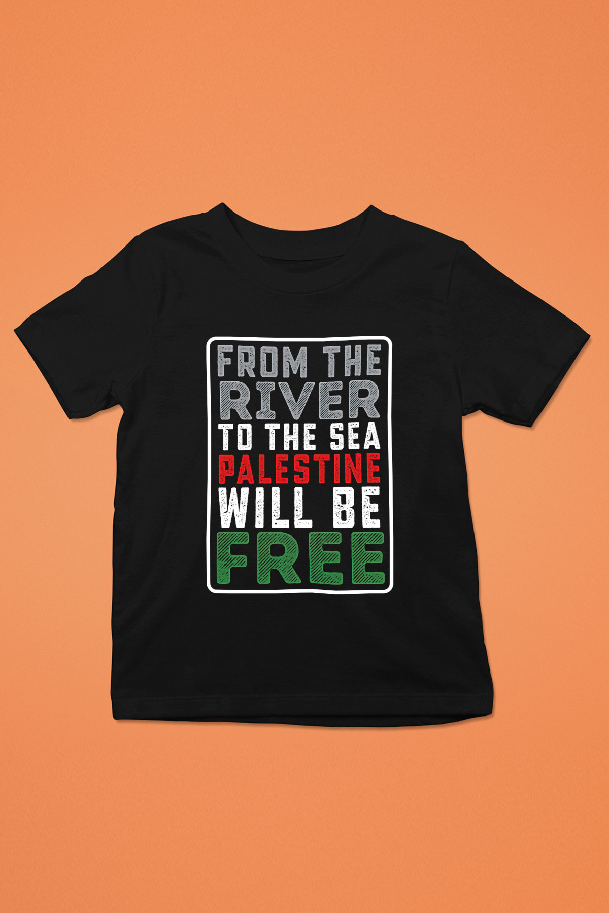 Filistin Baskılı Unisex Siyah Çocuk Tişört - Tshirt