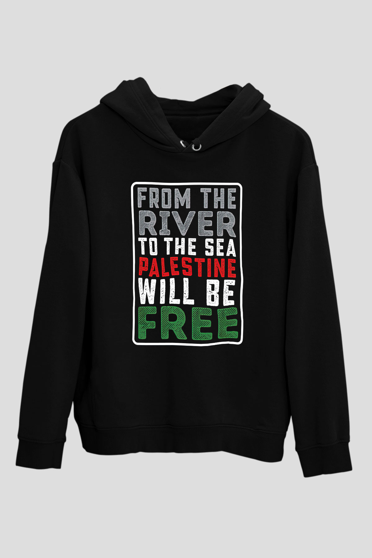 Filistin Baskılı Unisex Siyah Kapüşonlu Sweatshirt