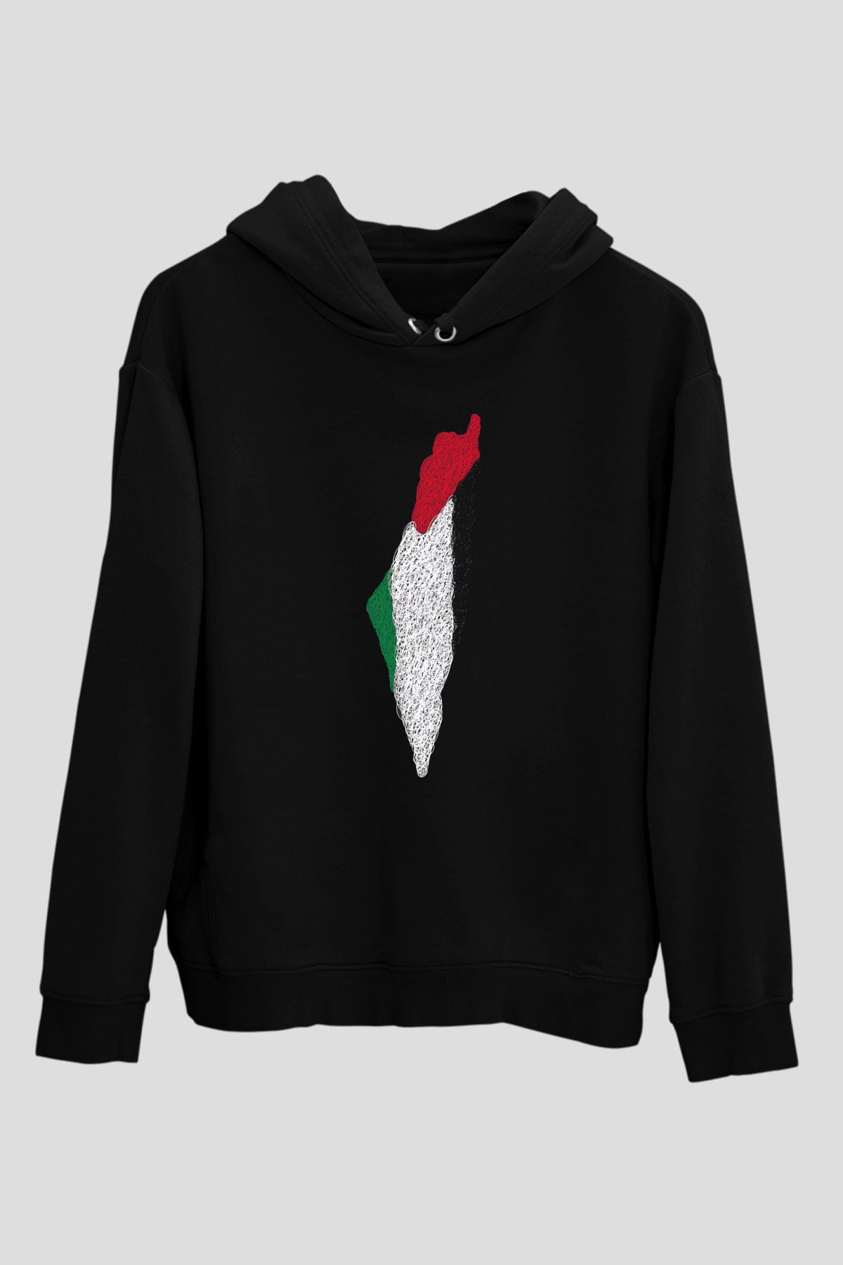 Filistin Baskılı Unisex Siyah Kapüşonlu Sweatshirt