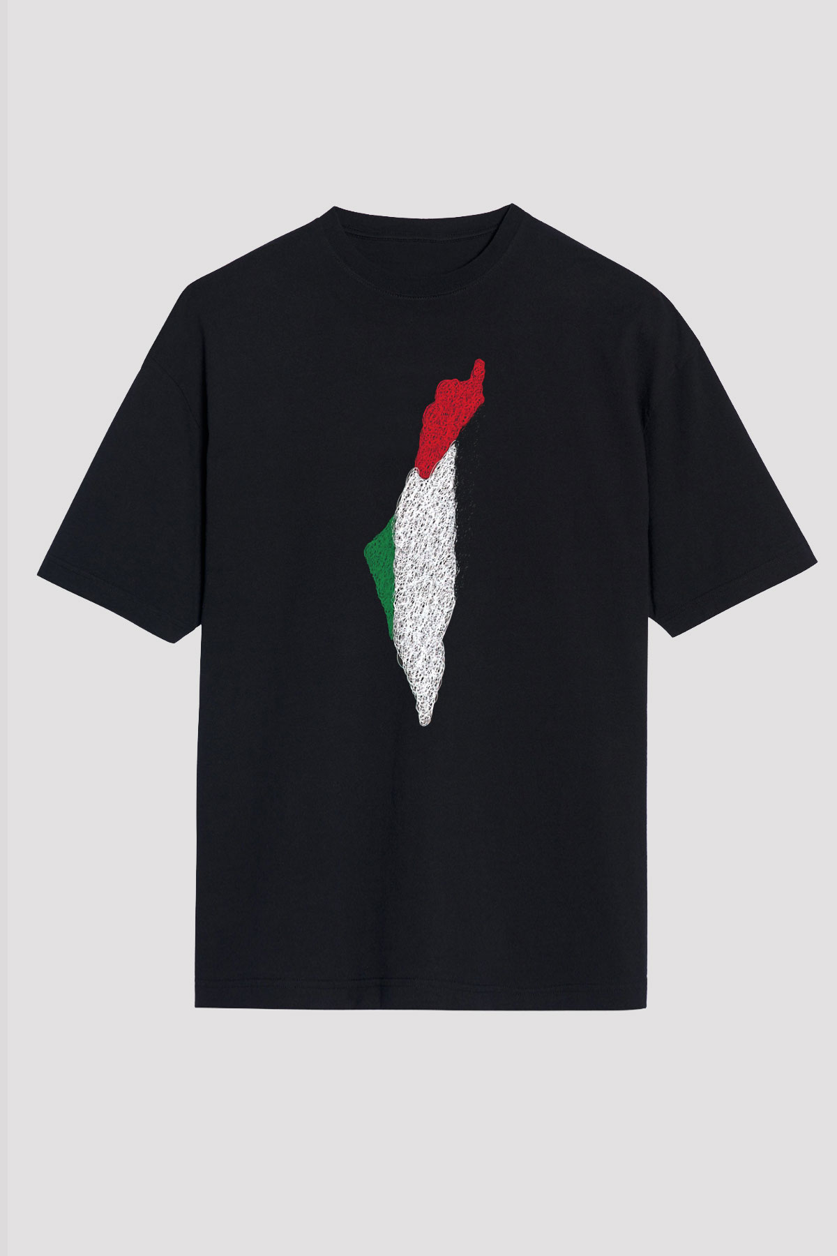 Filistin Baskılı Unisex Siyah Oversize Tişört - Tshirt