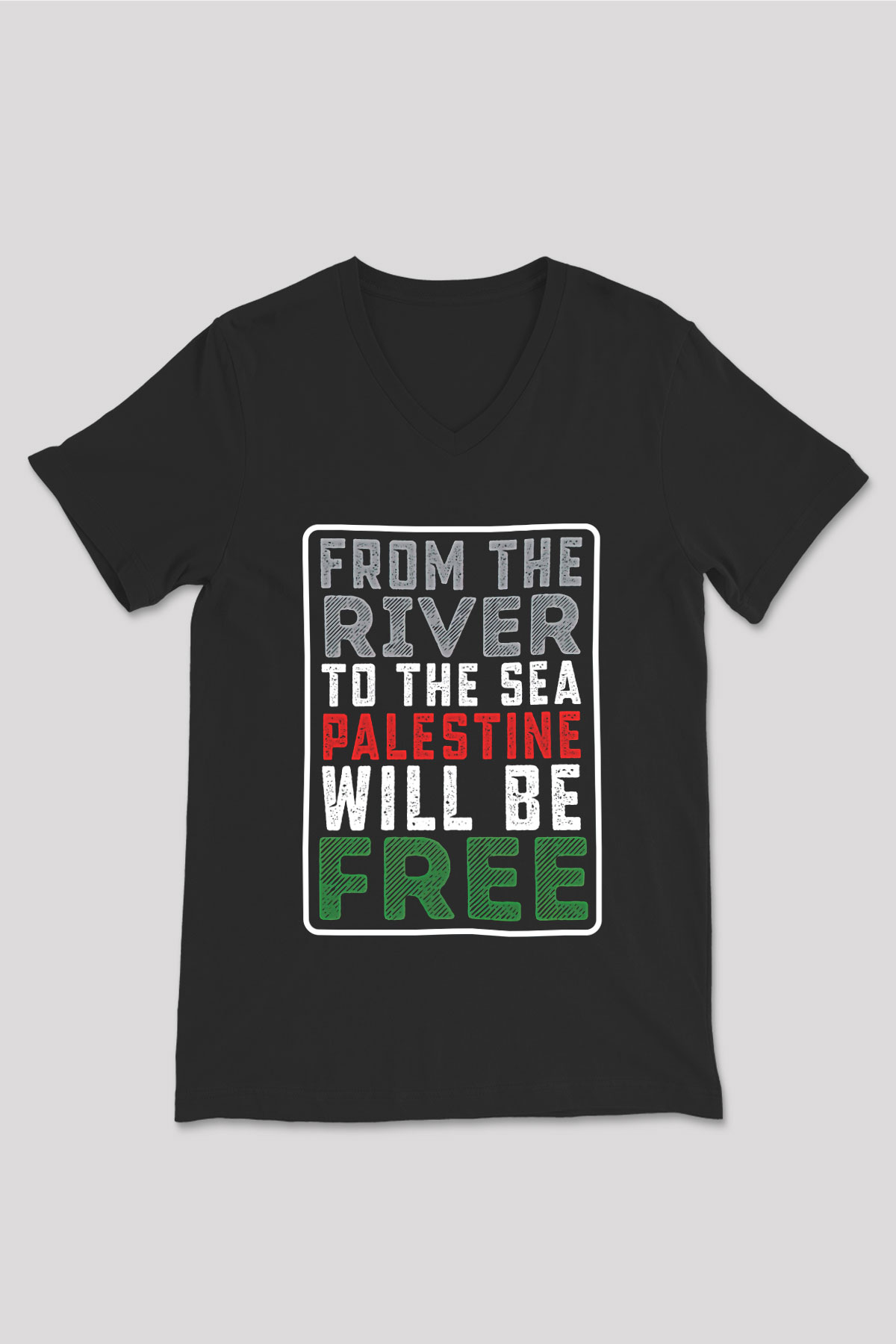 Filistin Baskılı Unisex Siyah V Yaka Tişört - Tshirt