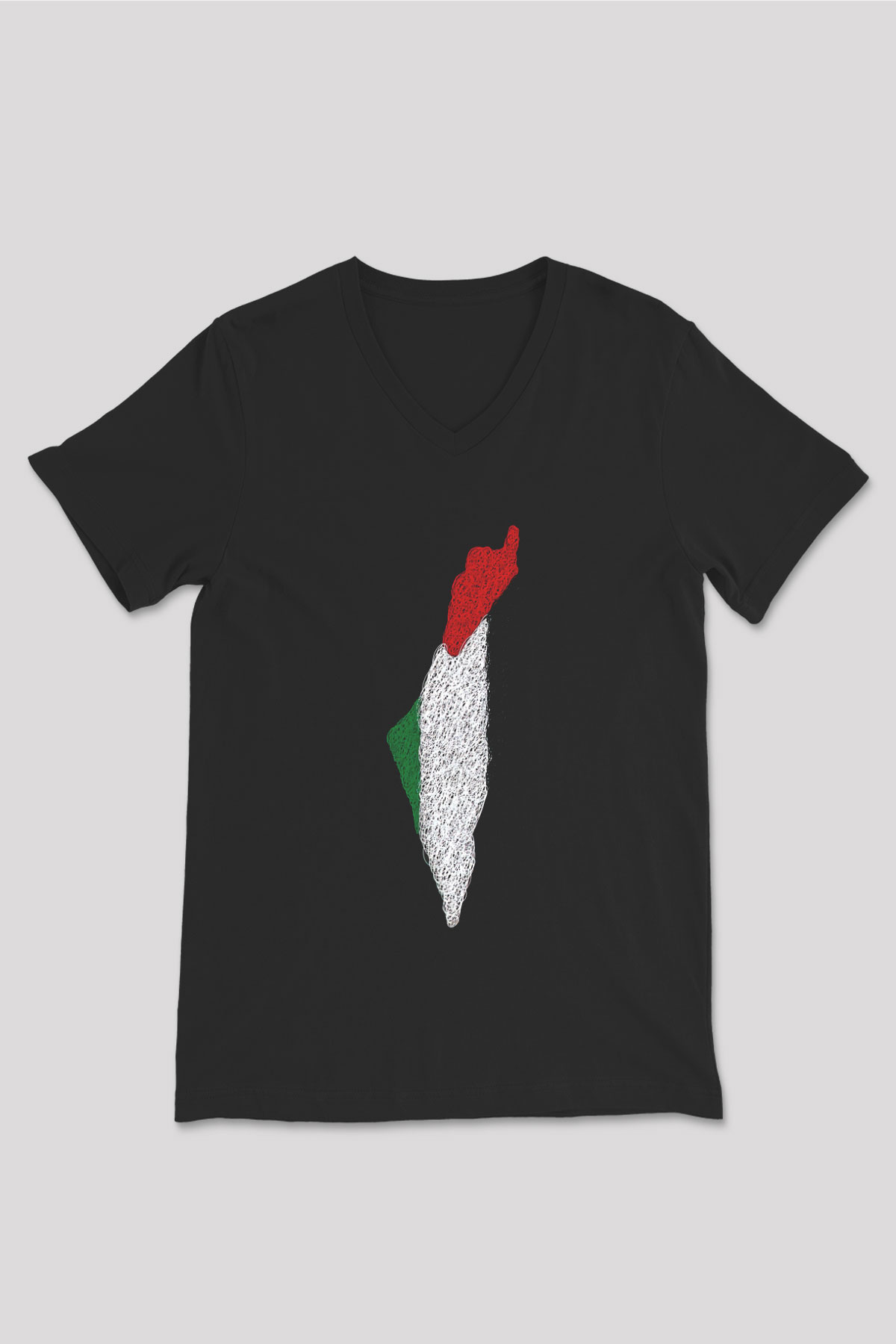 Filistin Baskılı Unisex Siyah V Yaka Tişört - Tshirt