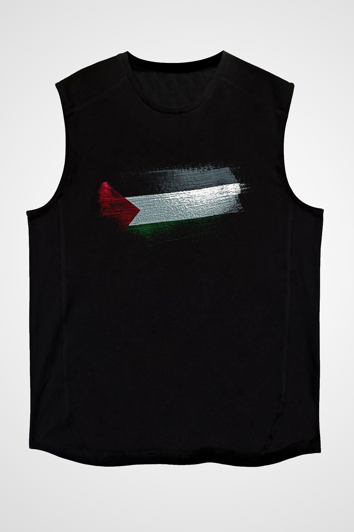 Filistin - Palestine Bayrağı Baskılı Unisex Siyah Kolsuz Tişört